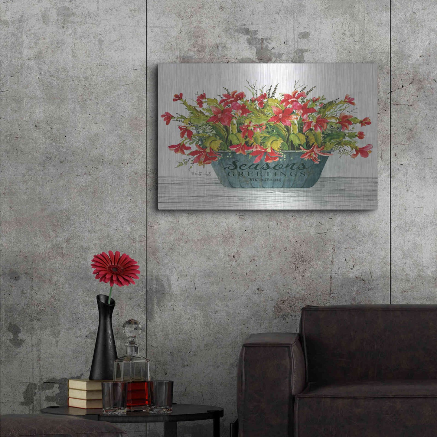 Luxe Metal Art 'Seasons Greetings Pot' by Cindy Jacobs, Metal Wall Art,36x24