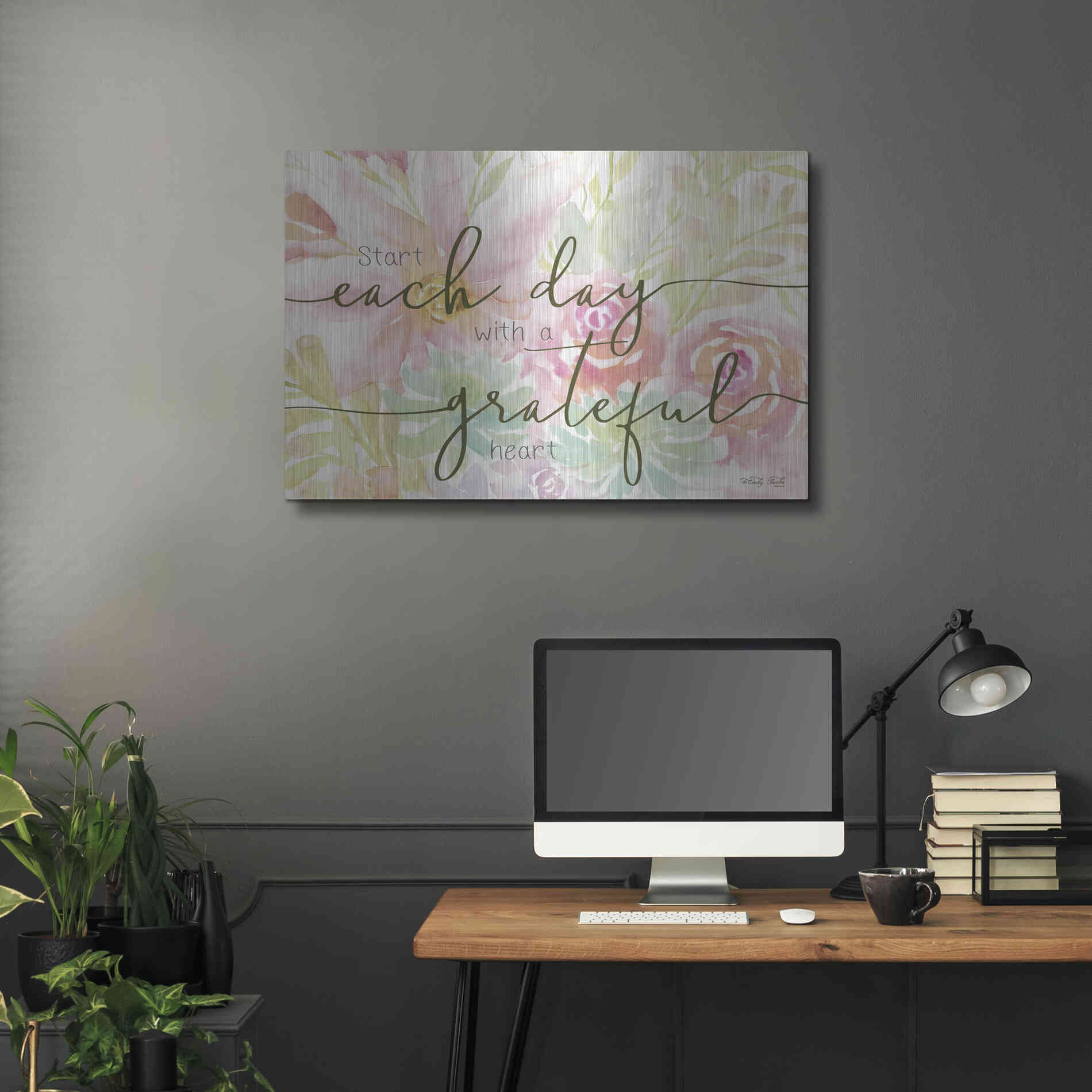 Luxe Metal Art 'Floral Grateful Heart' by Cindy Jacobs, Metal Wall Art,36x24