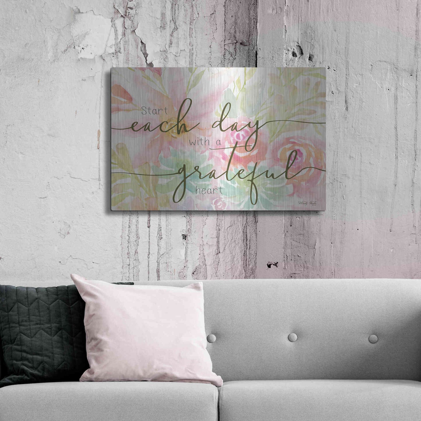 Luxe Metal Art 'Floral Grateful Heart' by Cindy Jacobs, Metal Wall Art,36x24