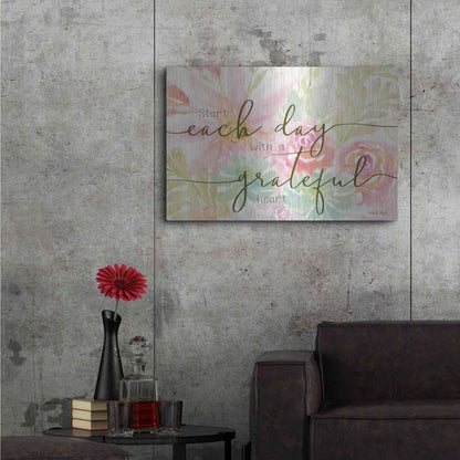 Luxe Metal Art 'Floral Grateful Heart' by Cindy Jacobs, Metal Wall Art,36x24