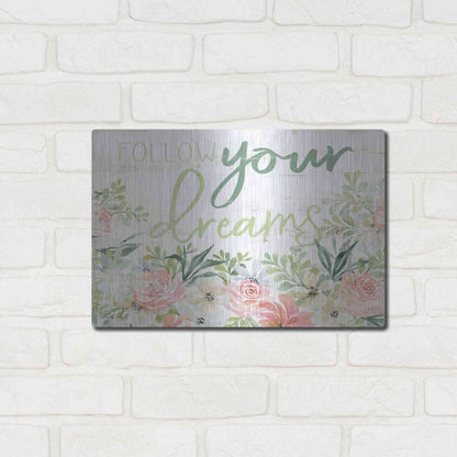 Luxe Metal Art 'Floral Follow Your Dreams' by Cindy Jacobs, Metal Wall Art,16x12