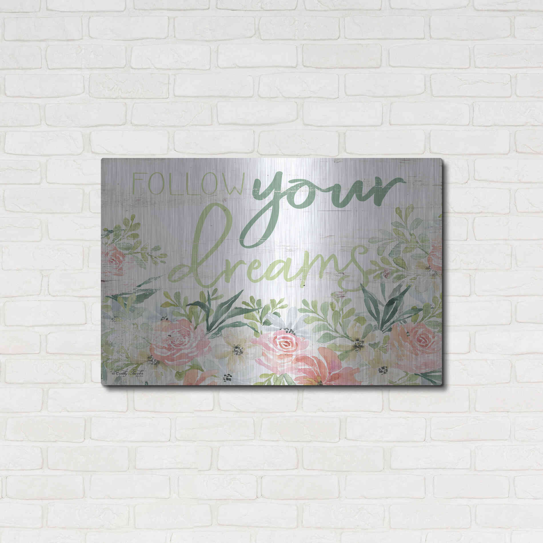 Luxe Metal Art 'Floral Follow Your Dreams' by Cindy Jacobs, Metal Wall Art,36x24