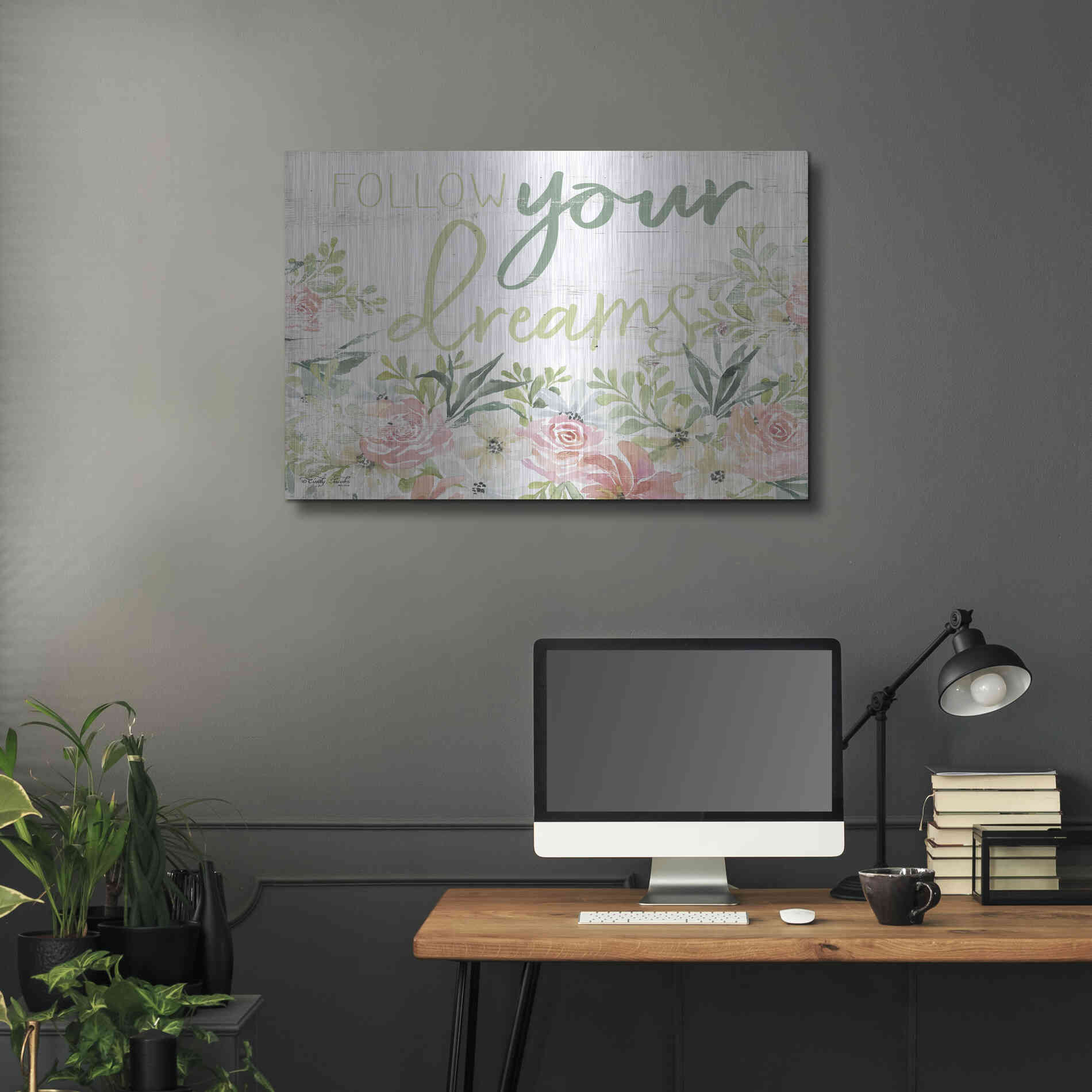 Luxe Metal Art 'Floral Follow Your Dreams' by Cindy Jacobs, Metal Wall Art,36x24
