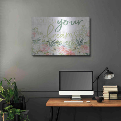 Luxe Metal Art 'Floral Follow Your Dreams' by Cindy Jacobs, Metal Wall Art,36x24