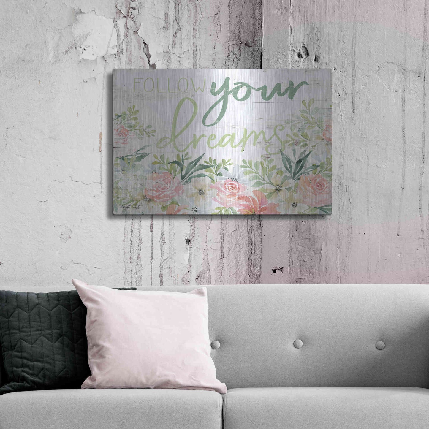 Luxe Metal Art 'Floral Follow Your Dreams' by Cindy Jacobs, Metal Wall Art,36x24