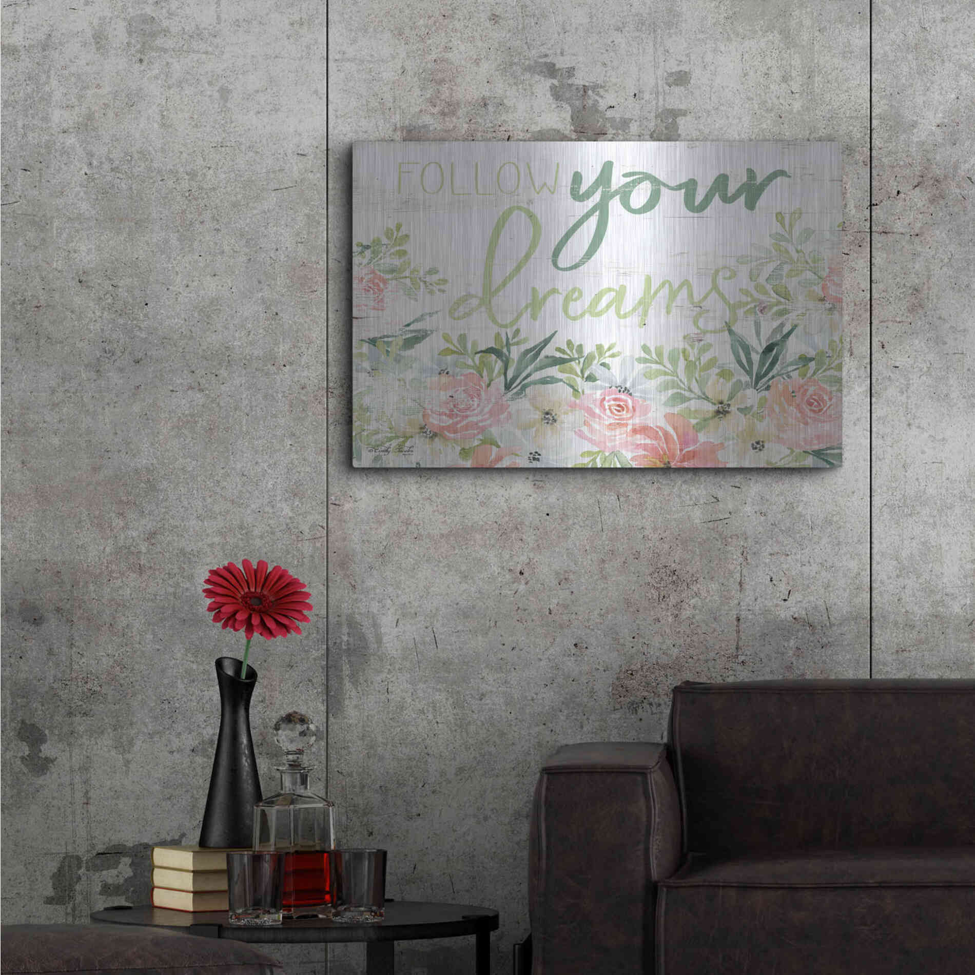 Luxe Metal Art 'Floral Follow Your Dreams' by Cindy Jacobs, Metal Wall Art,36x24
