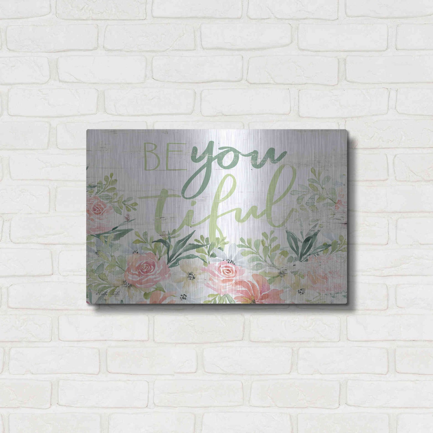 Luxe Metal Art 'Floral Be You Tiful' by Cindy Jacobs, Metal Wall Art,24x16