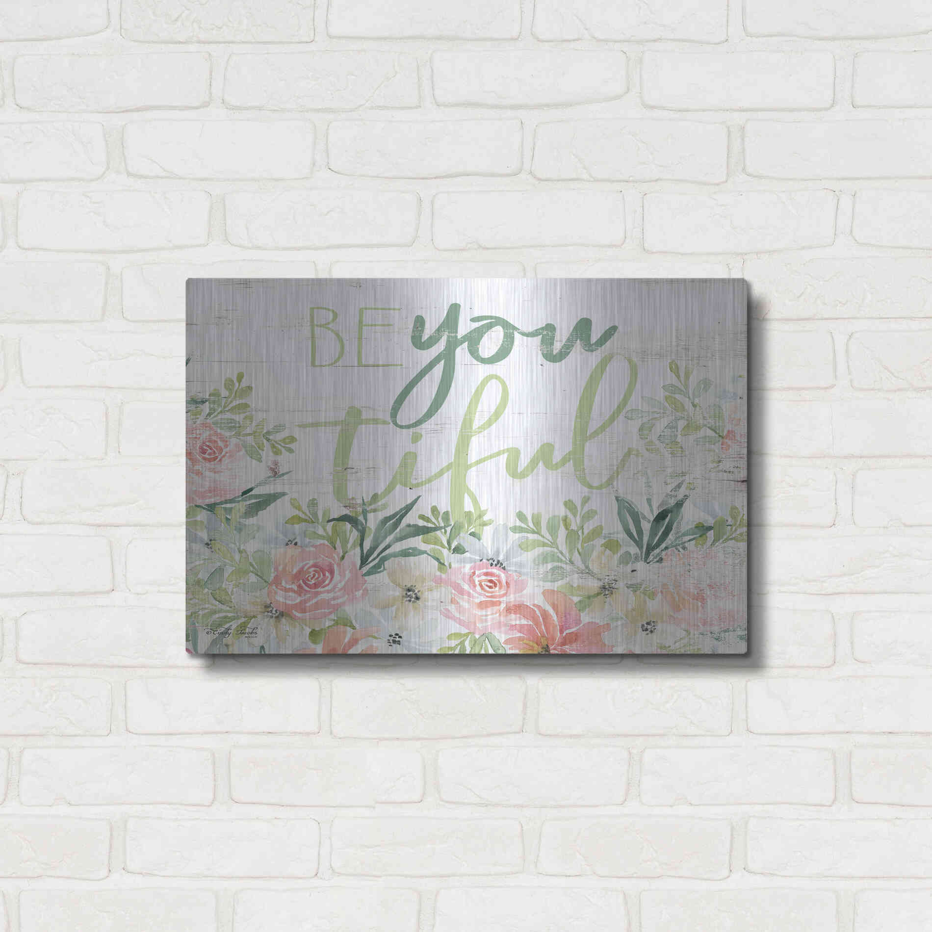 Luxe Metal Art 'Floral Be You Tiful' by Cindy Jacobs, Metal Wall Art,24x16