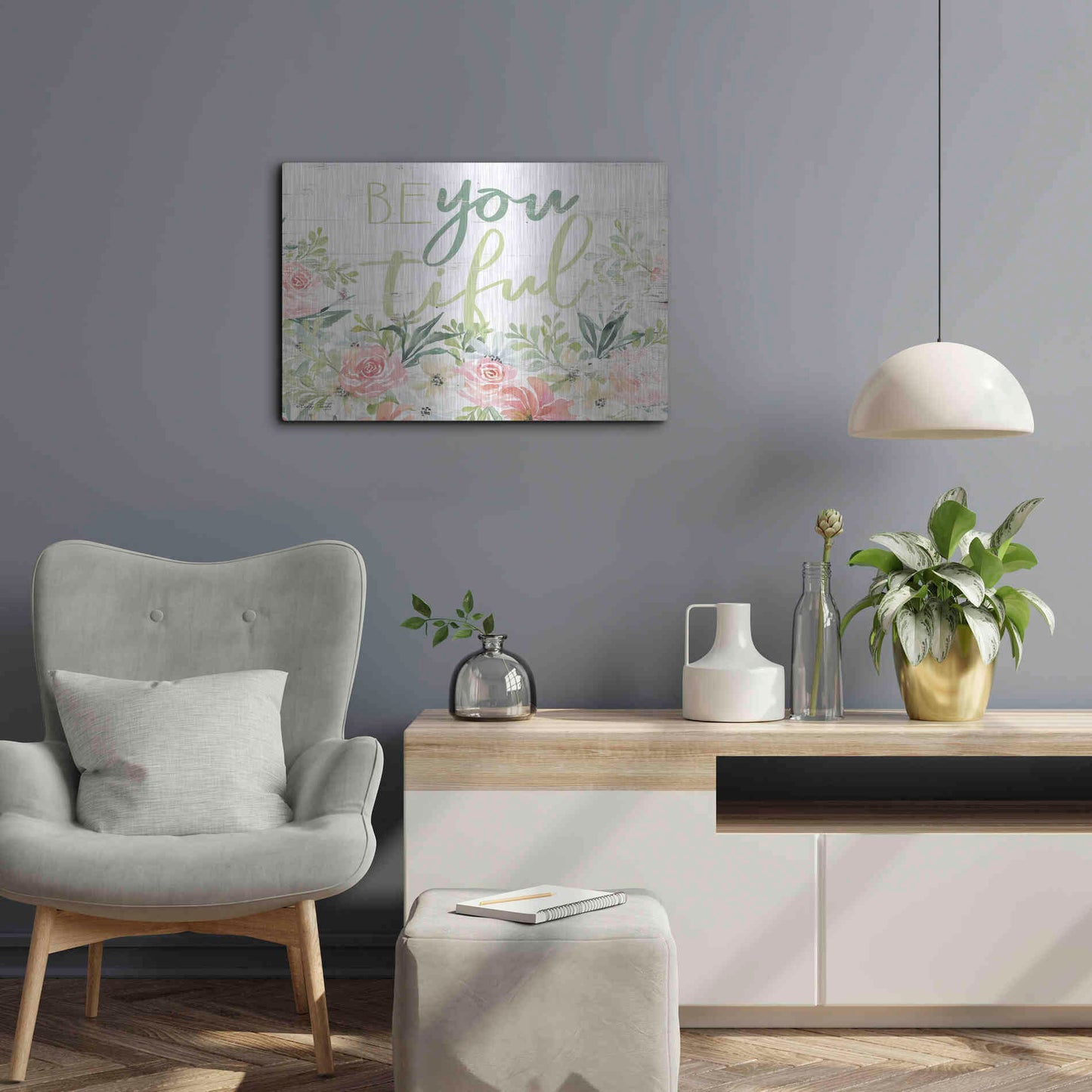 Luxe Metal Art 'Floral Be You Tiful' by Cindy Jacobs, Metal Wall Art,24x16
