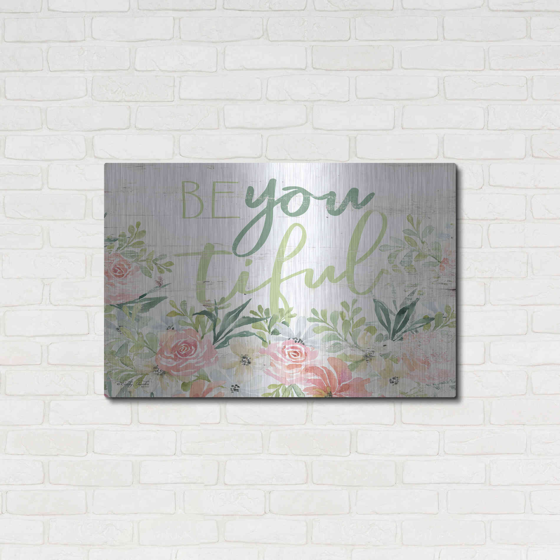 Luxe Metal Art 'Floral Be You Tiful' by Cindy Jacobs, Metal Wall Art,36x24
