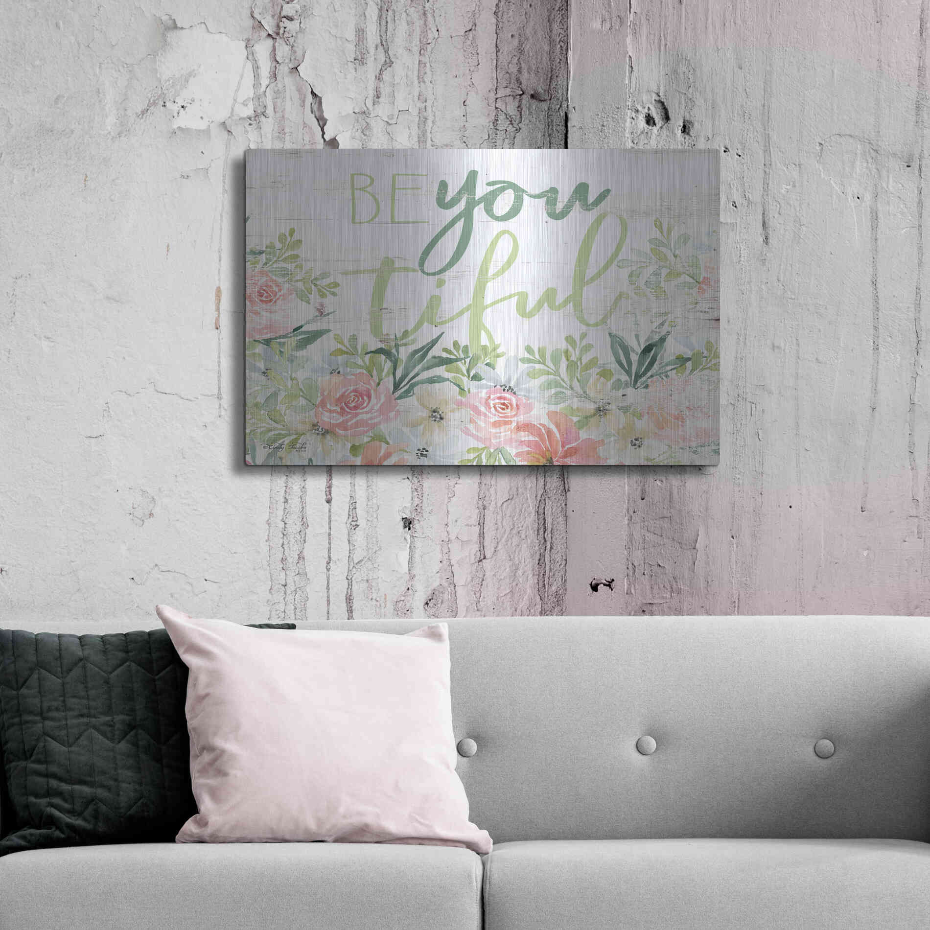Luxe Metal Art 'Floral Be You Tiful' by Cindy Jacobs, Metal Wall Art,36x24