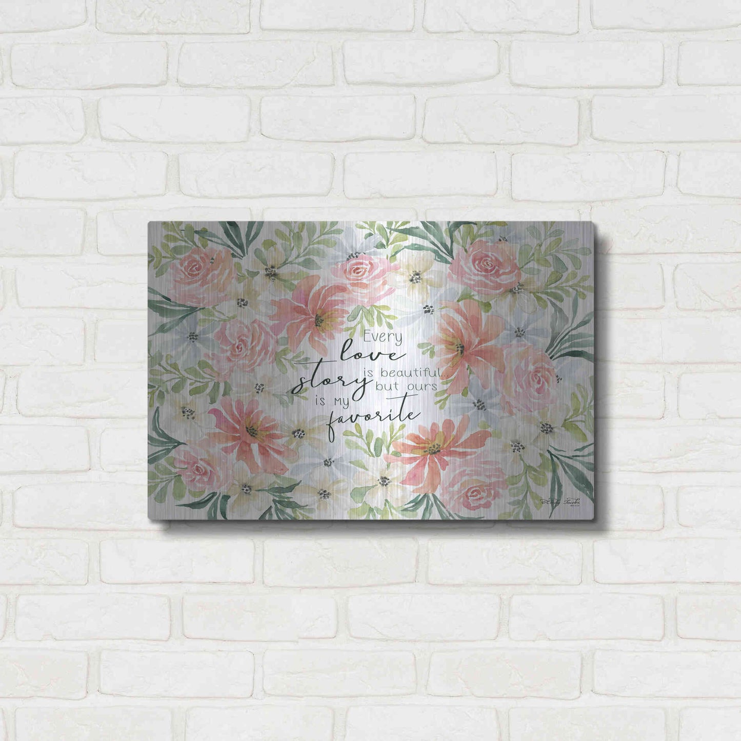 Luxe Metal Art 'Floral Love Story' by Cindy Jacobs, Metal Wall Art,24x16