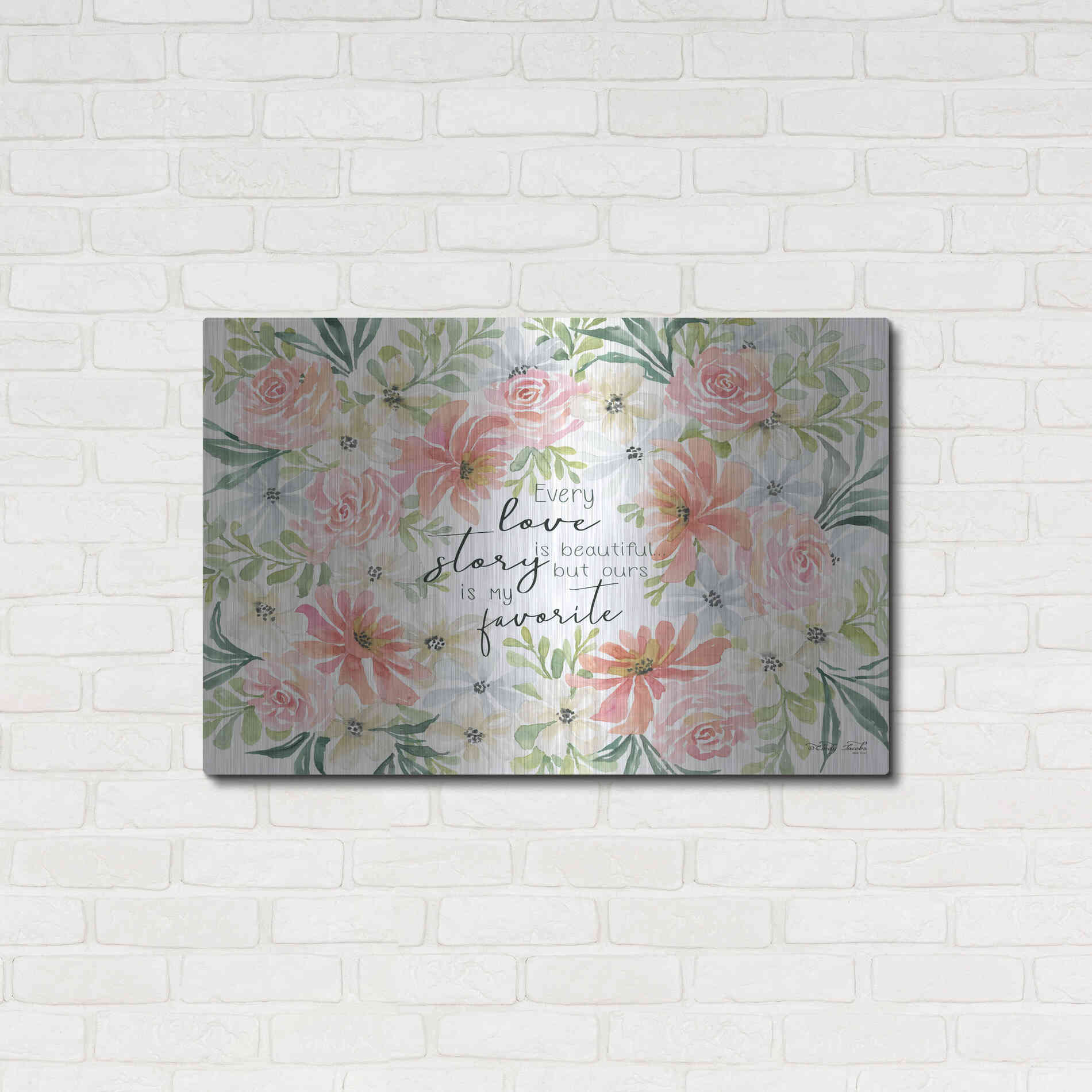 Luxe Metal Art 'Floral Love Story' by Cindy Jacobs, Metal Wall Art,36x24