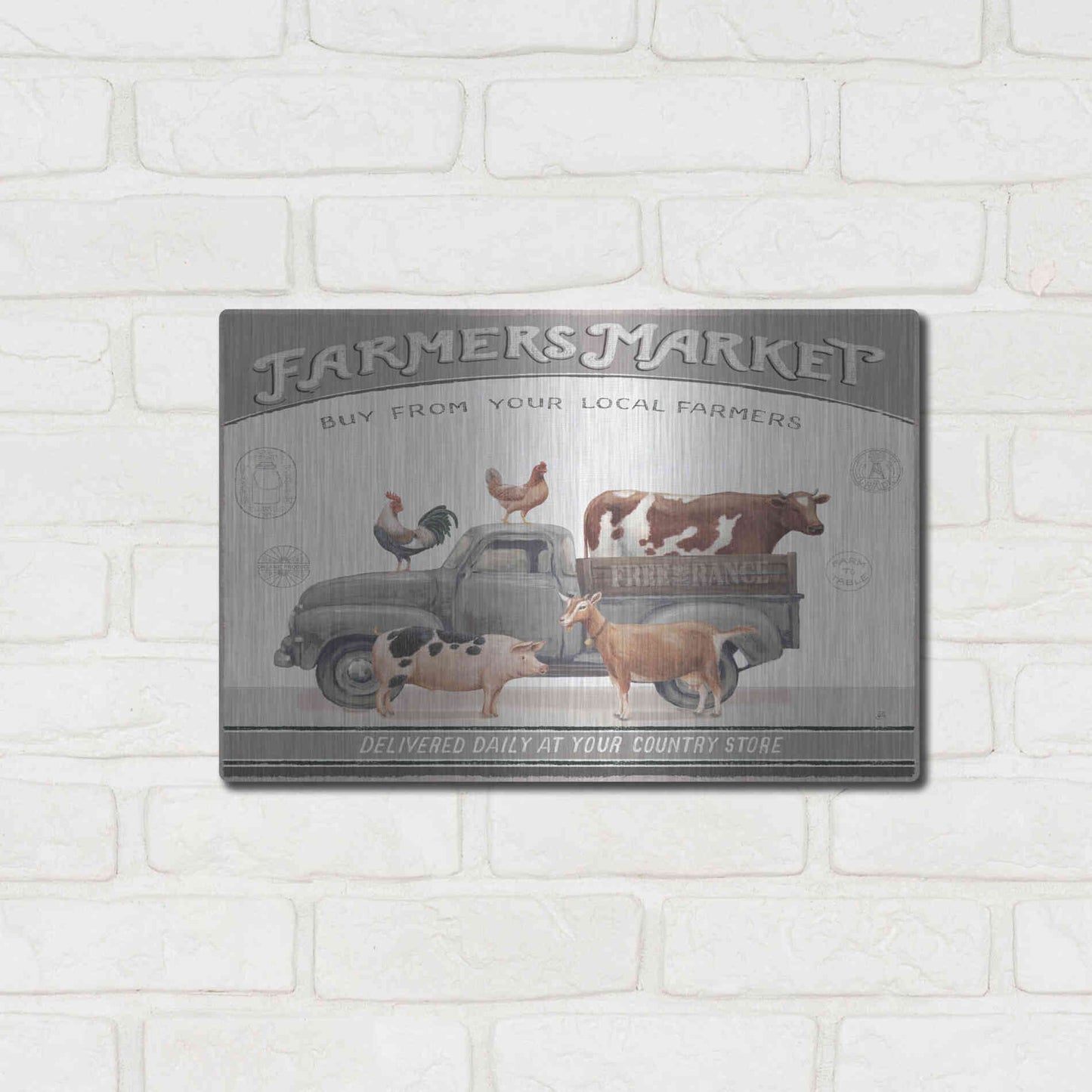 Luxe Metal Art 'Vintage Farm I v2' by Daphne Brissonet, Metal Wall Art,16x12