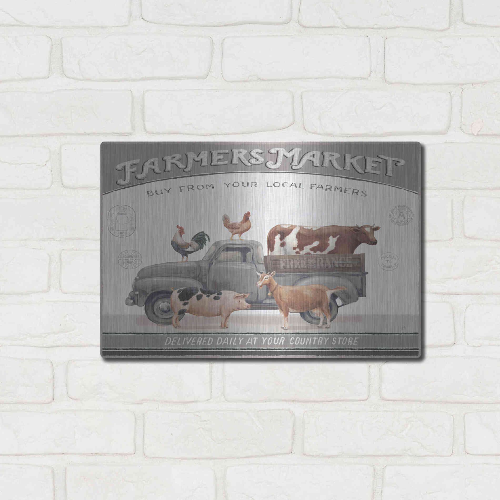 Luxe Metal Art 'Vintage Farm I v2' by Daphne Brissonet, Metal Wall Art,16x12