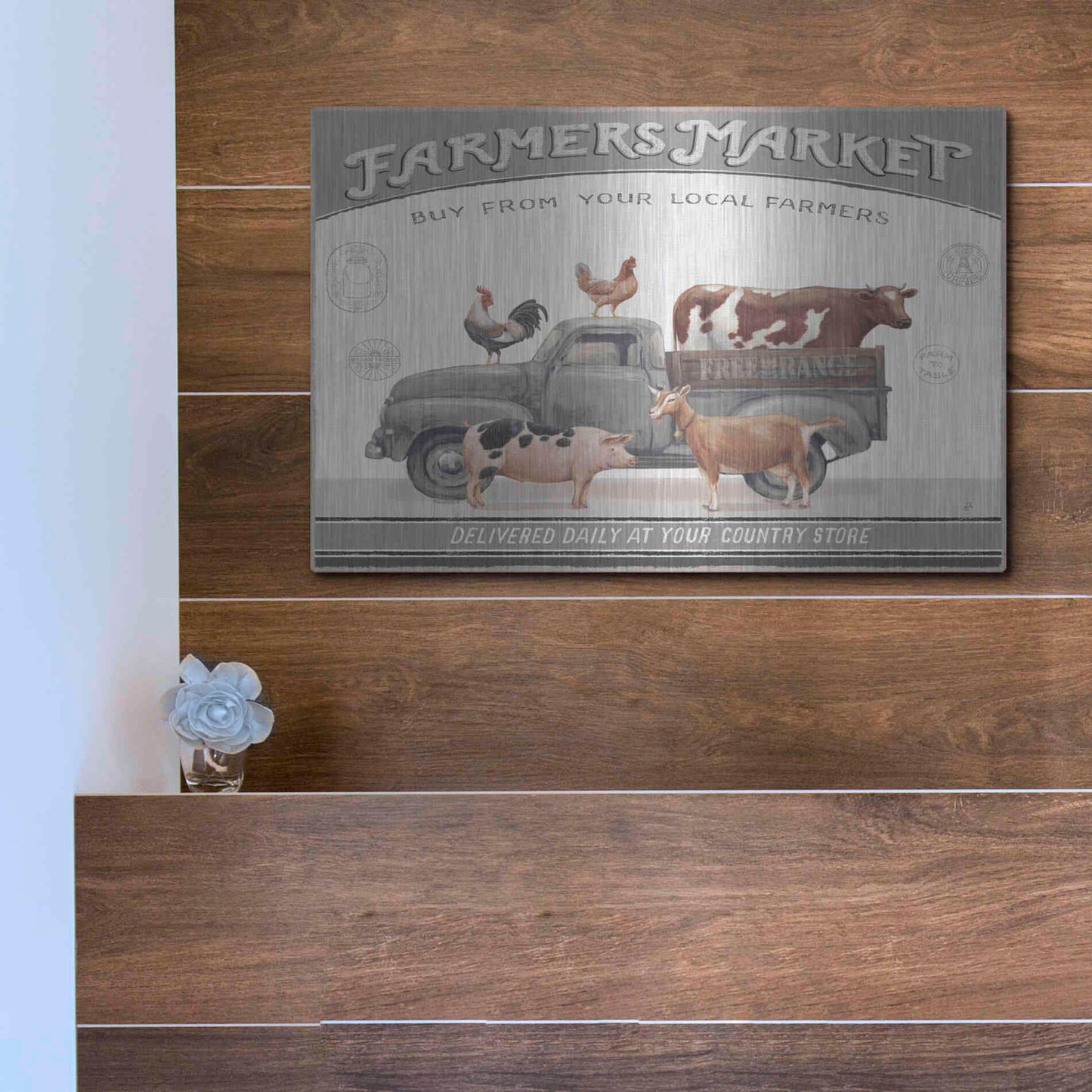 Luxe Metal Art 'Vintage Farm I v2' by Daphne Brissonet, Metal Wall Art,16x12
