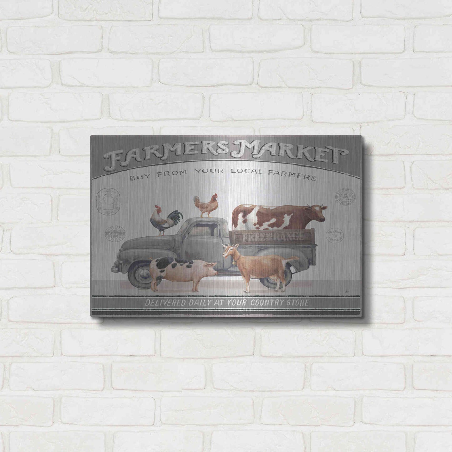 Luxe Metal Art 'Vintage Farm I v2' by Daphne Brissonet, Metal Wall Art,24x16