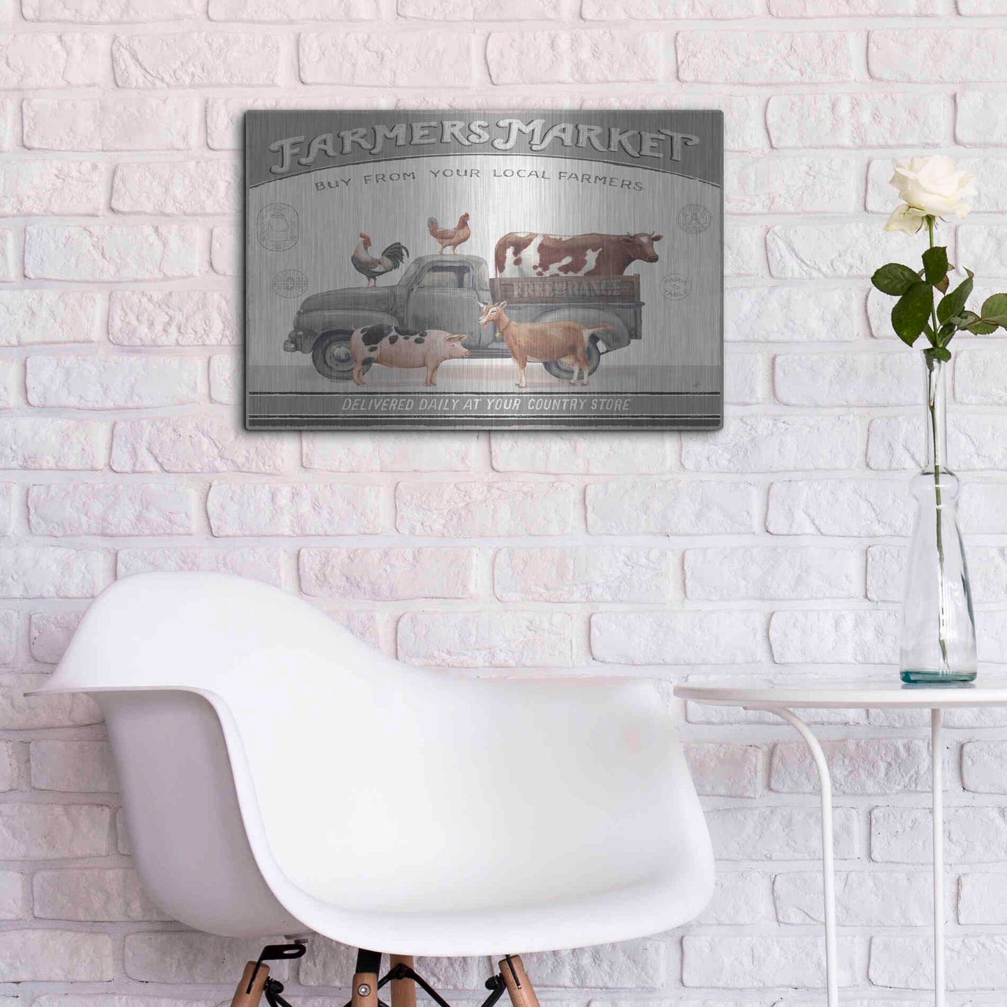 Luxe Metal Art 'Vintage Farm I v2' by Daphne Brissonet, Metal Wall Art,24x16