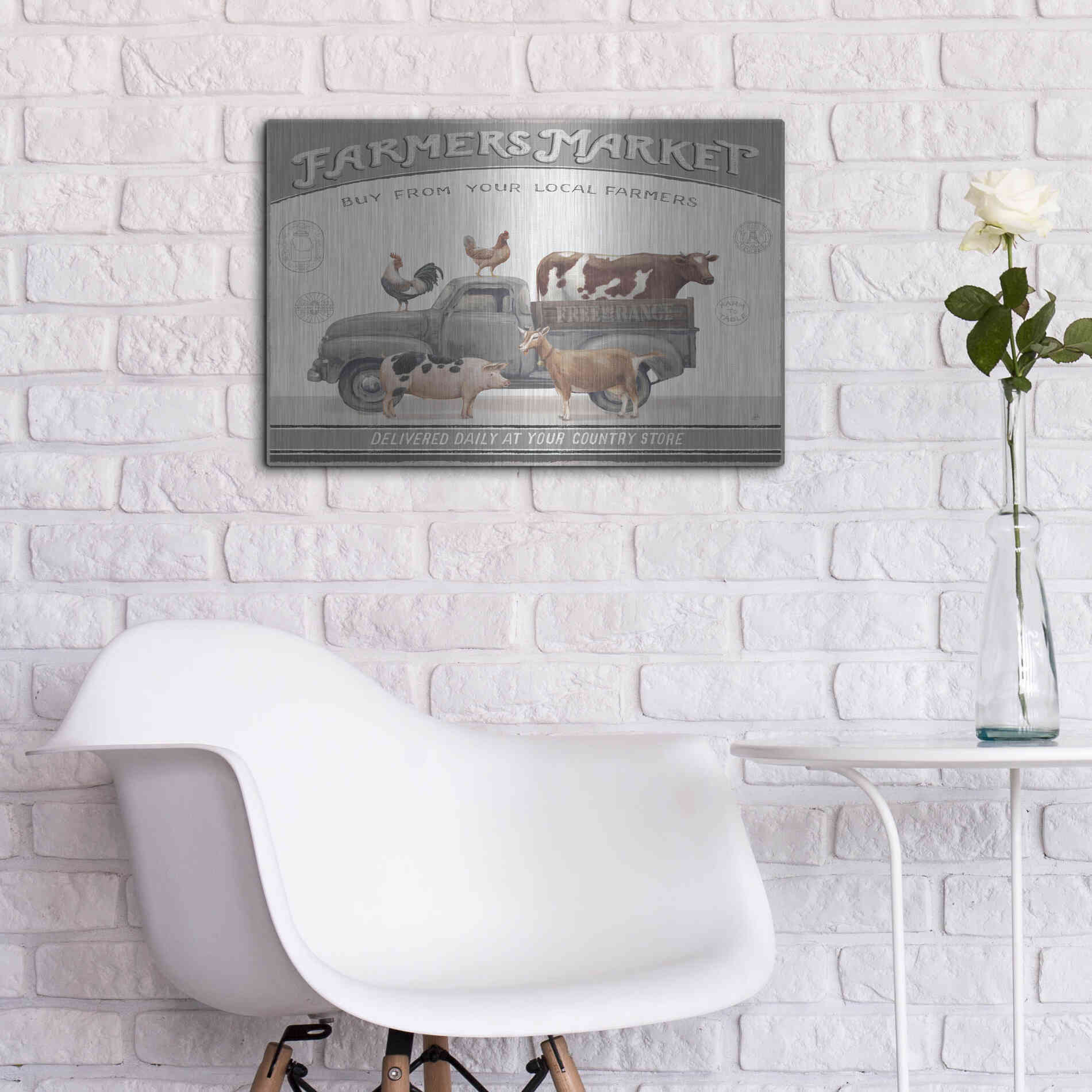 Luxe Metal Art 'Vintage Farm I v2' by Daphne Brissonet, Metal Wall Art,24x16