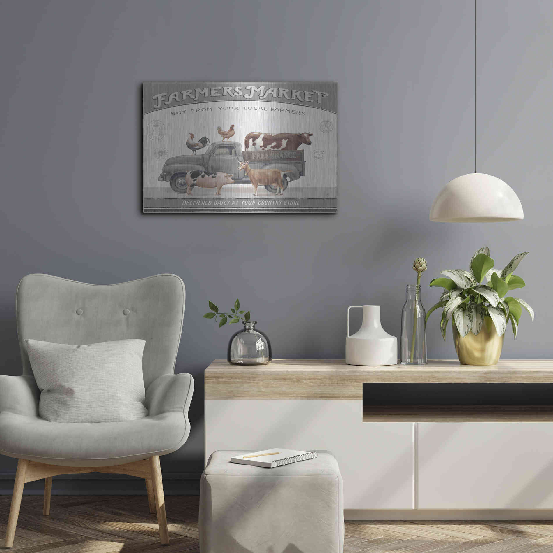 Luxe Metal Art 'Vintage Farm I v2' by Daphne Brissonet, Metal Wall Art,24x16