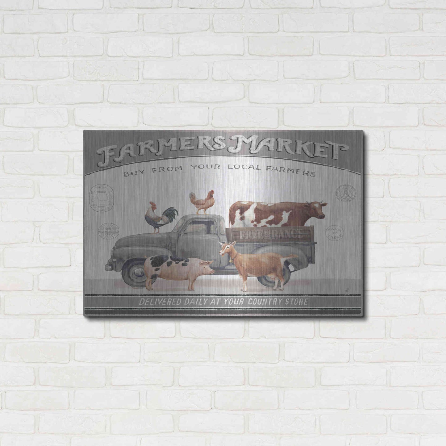 Luxe Metal Art 'Vintage Farm I v2' by Daphne Brissonet, Metal Wall Art,36x24
