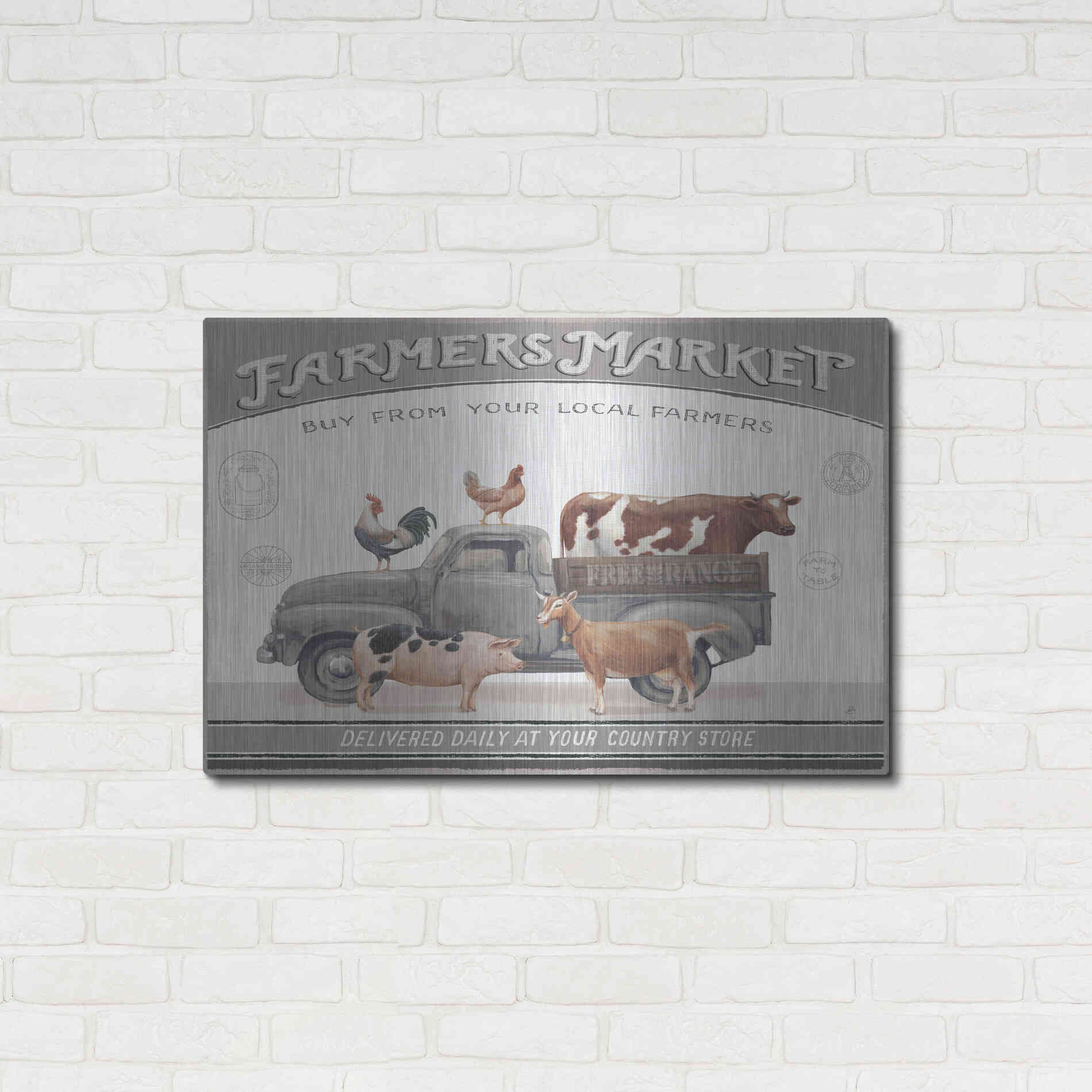 Luxe Metal Art 'Vintage Farm I v2' by Daphne Brissonet, Metal Wall Art,36x24