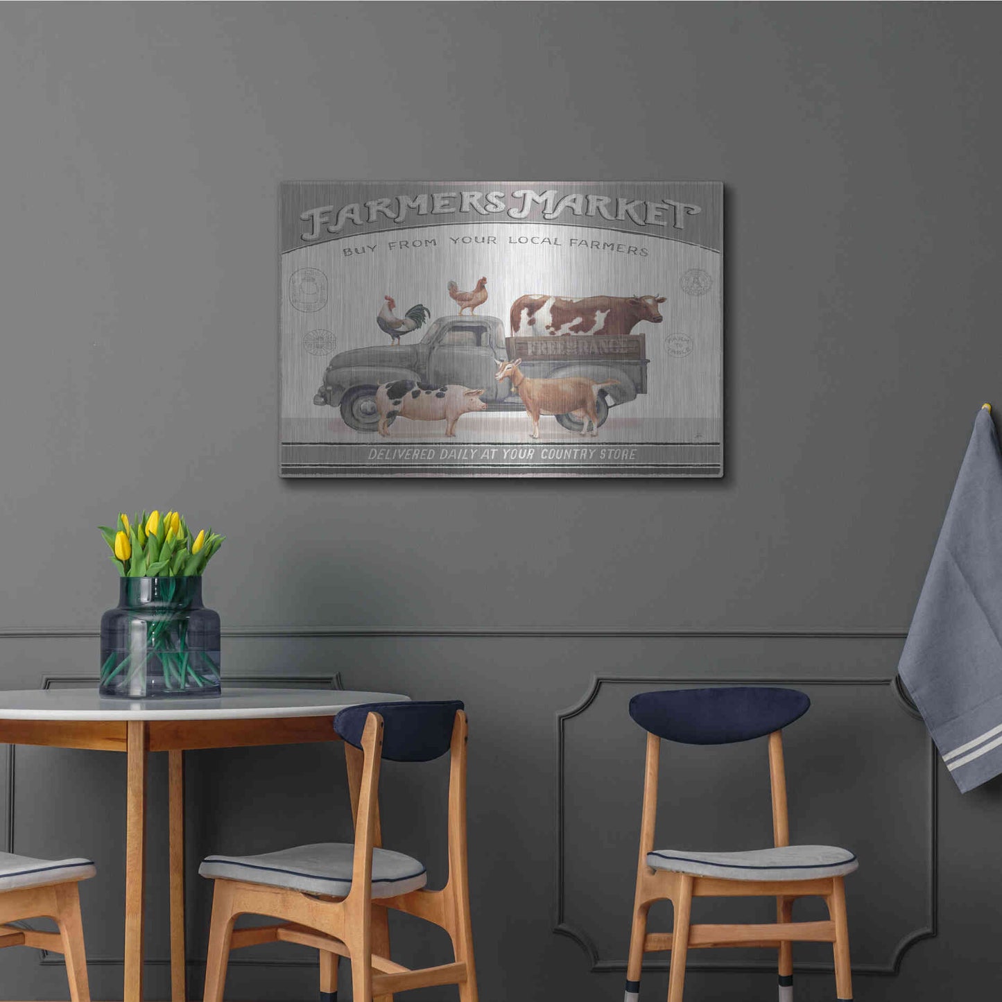 Luxe Metal Art 'Vintage Farm I v2' by Daphne Brissonet, Metal Wall Art,36x24