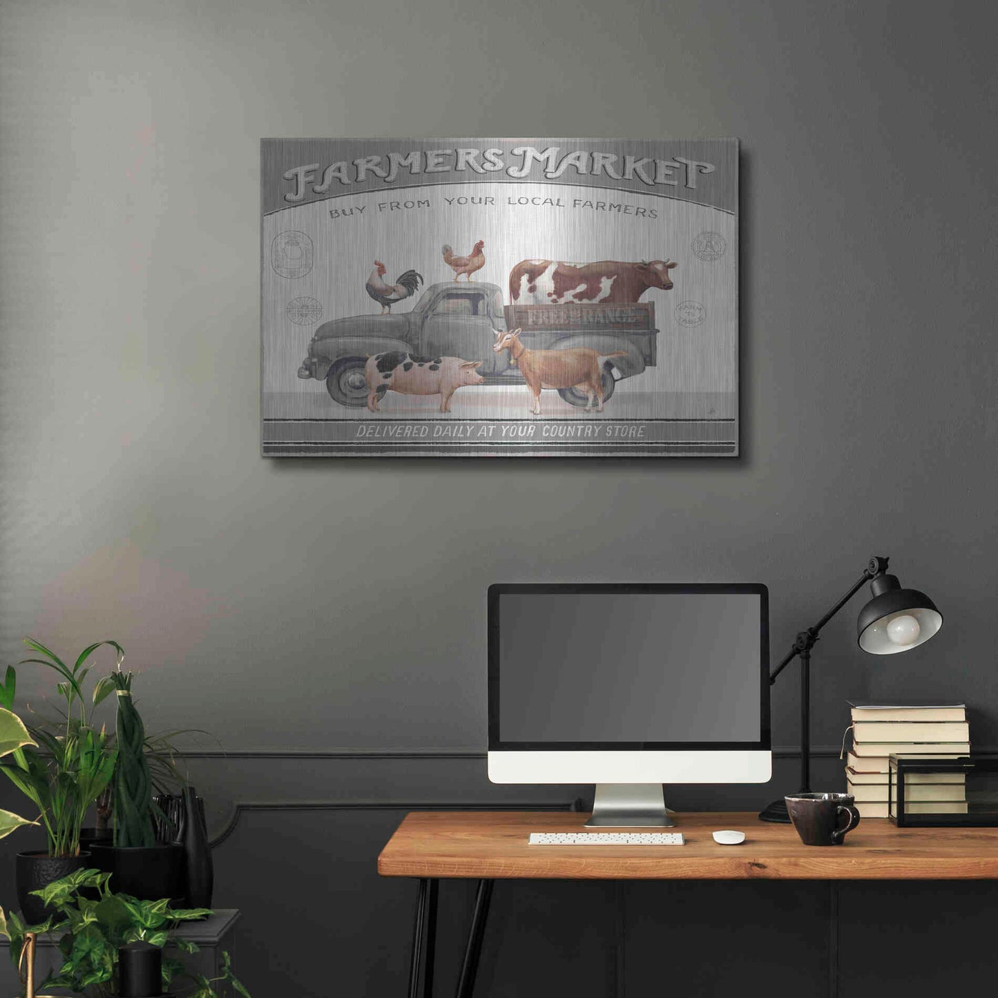 Luxe Metal Art 'Vintage Farm I v2' by Daphne Brissonet, Metal Wall Art,36x24