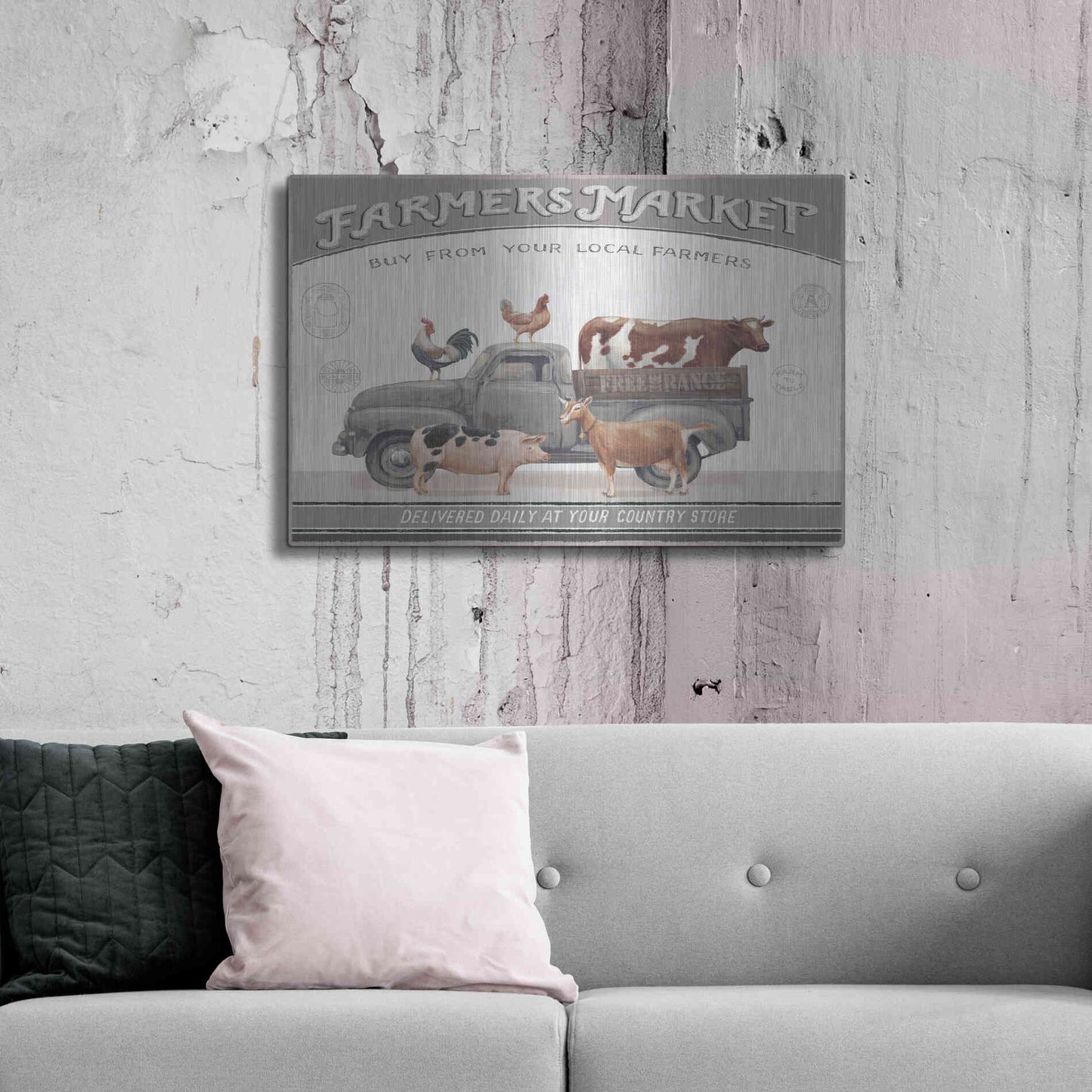 Luxe Metal Art 'Vintage Farm I v2' by Daphne Brissonet, Metal Wall Art,36x24
