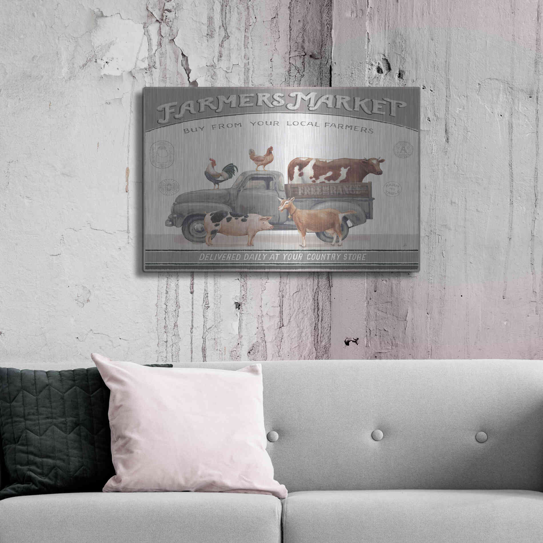 Luxe Metal Art 'Vintage Farm I v2' by Daphne Brissonet, Metal Wall Art,36x24