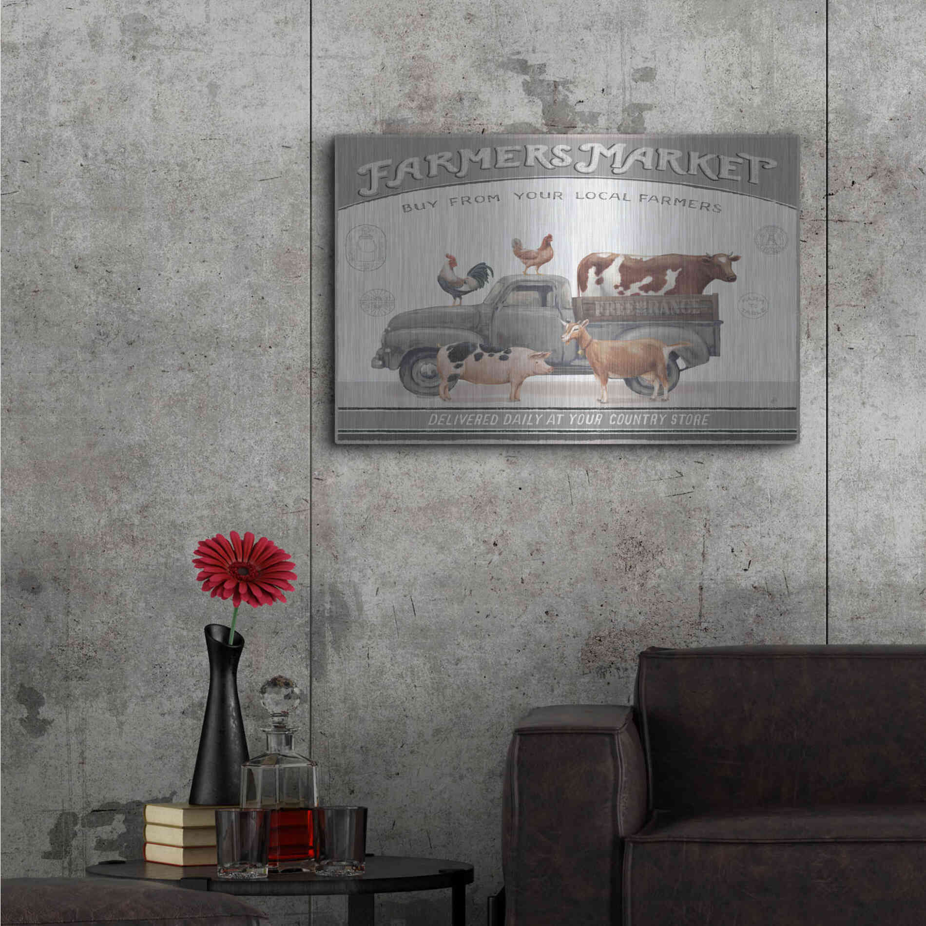 Luxe Metal Art 'Vintage Farm I v2' by Daphne Brissonet, Metal Wall Art,36x24