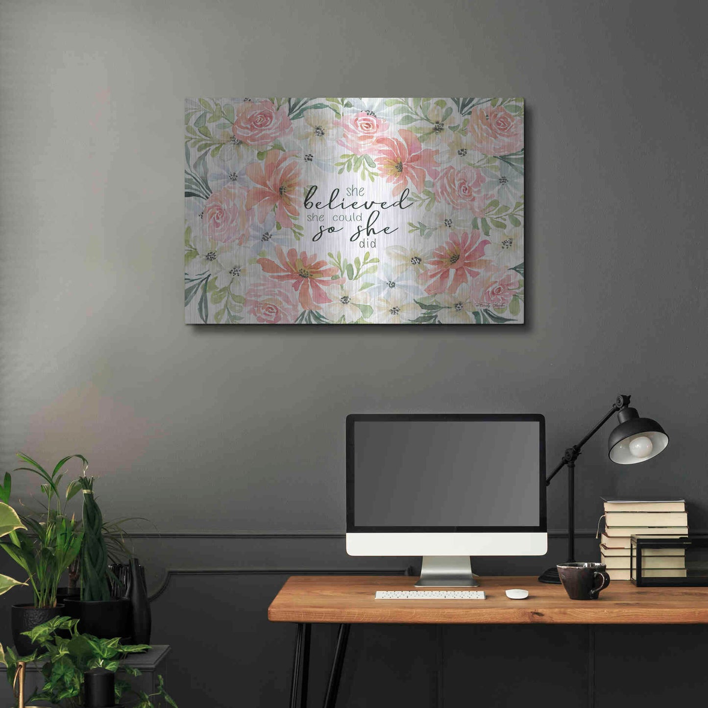 Luxe Metal Art 'Floral She Believed' by Cindy Jacobs, Metal Wall Art,36x24