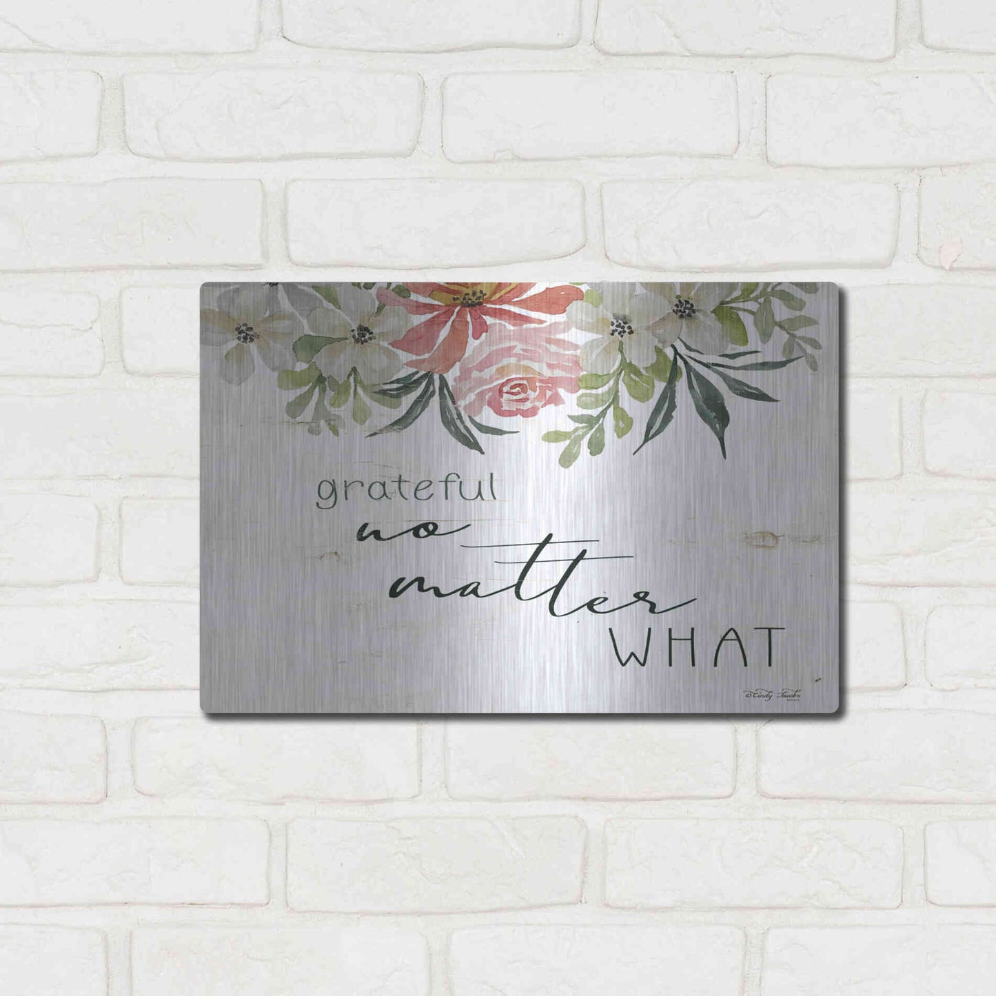 Luxe Metal Art 'Grateful No Matter What' by Cindy Jacobs, Metal Wall Art,16x12