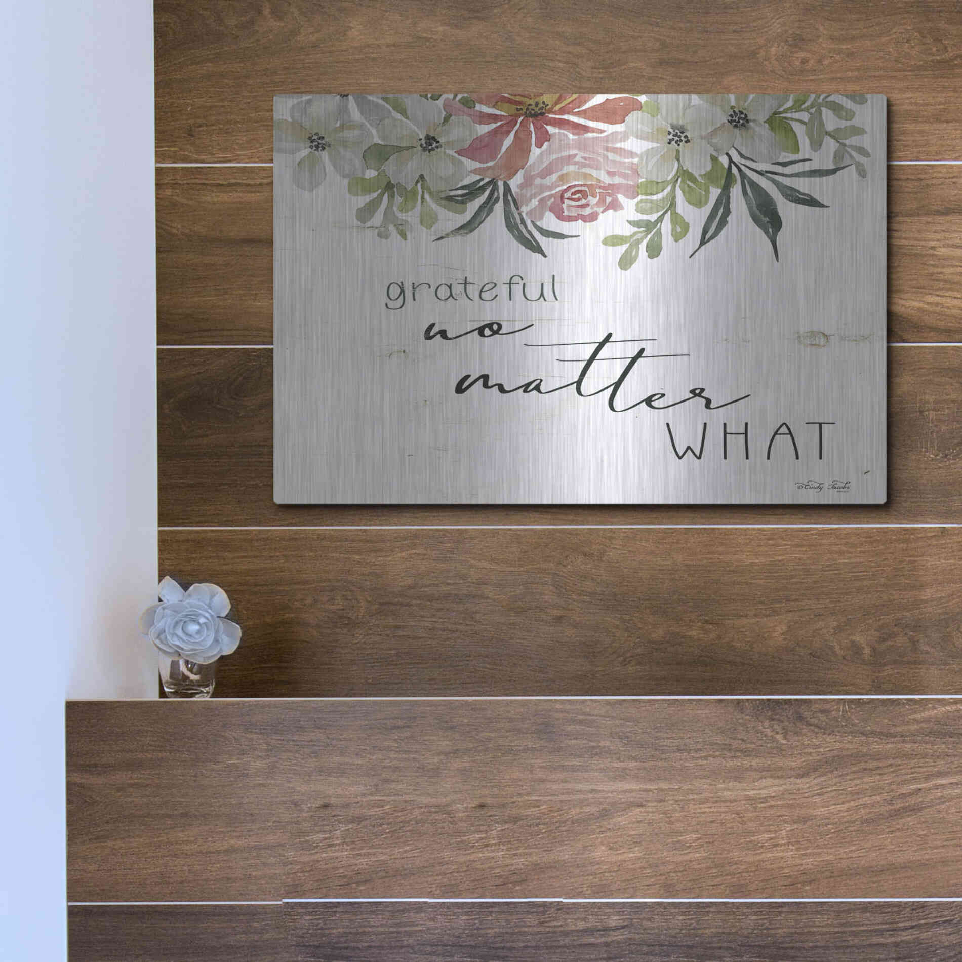 Luxe Metal Art 'Grateful No Matter What' by Cindy Jacobs, Metal Wall Art,16x12