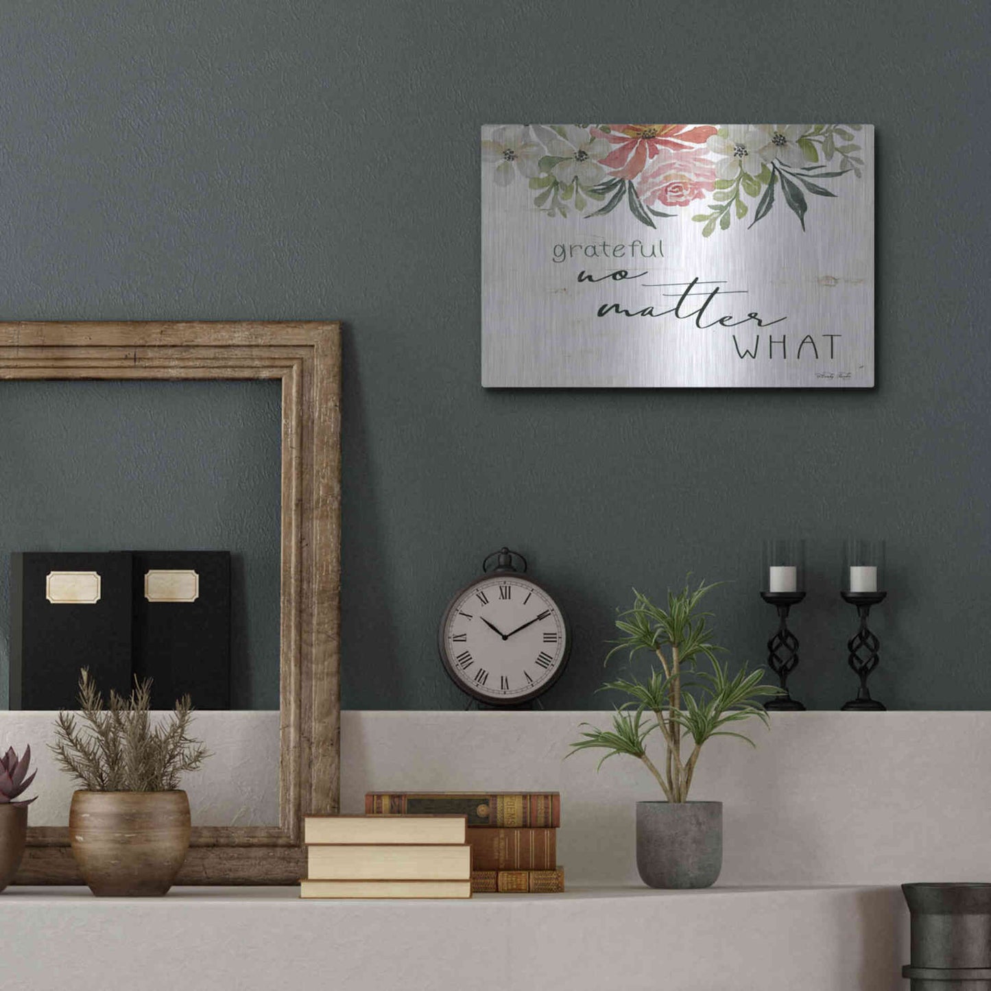 Luxe Metal Art 'Grateful No Matter What' by Cindy Jacobs, Metal Wall Art,16x12