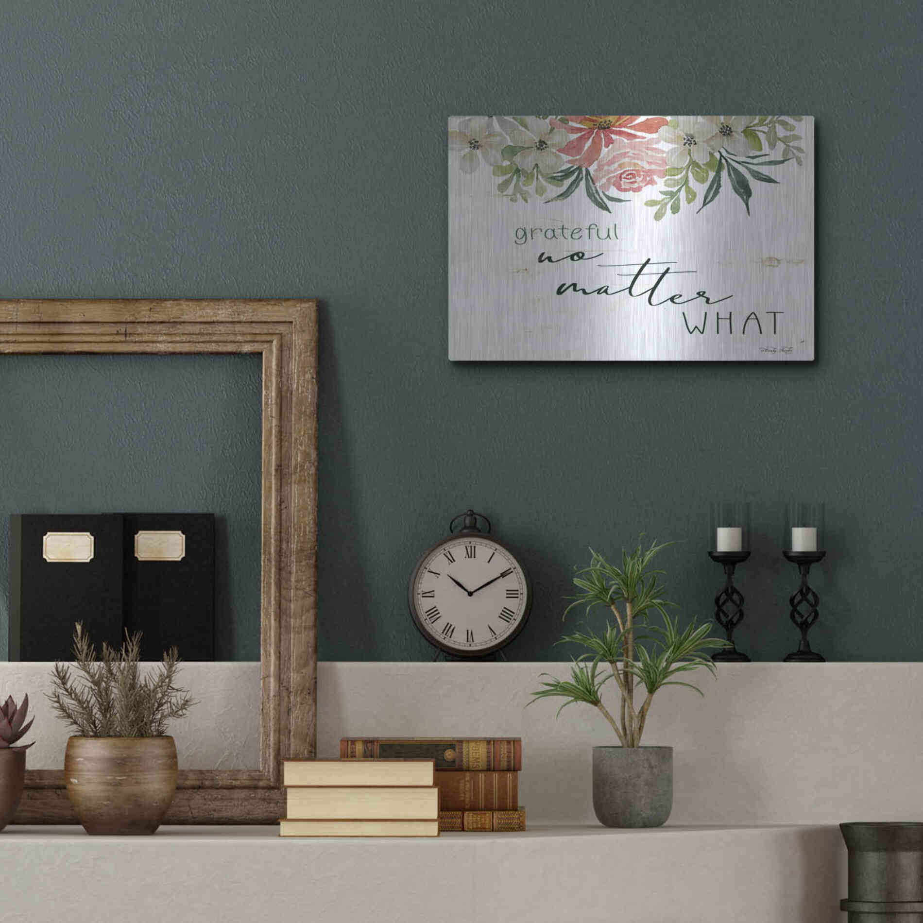 Luxe Metal Art 'Grateful No Matter What' by Cindy Jacobs, Metal Wall Art,16x12