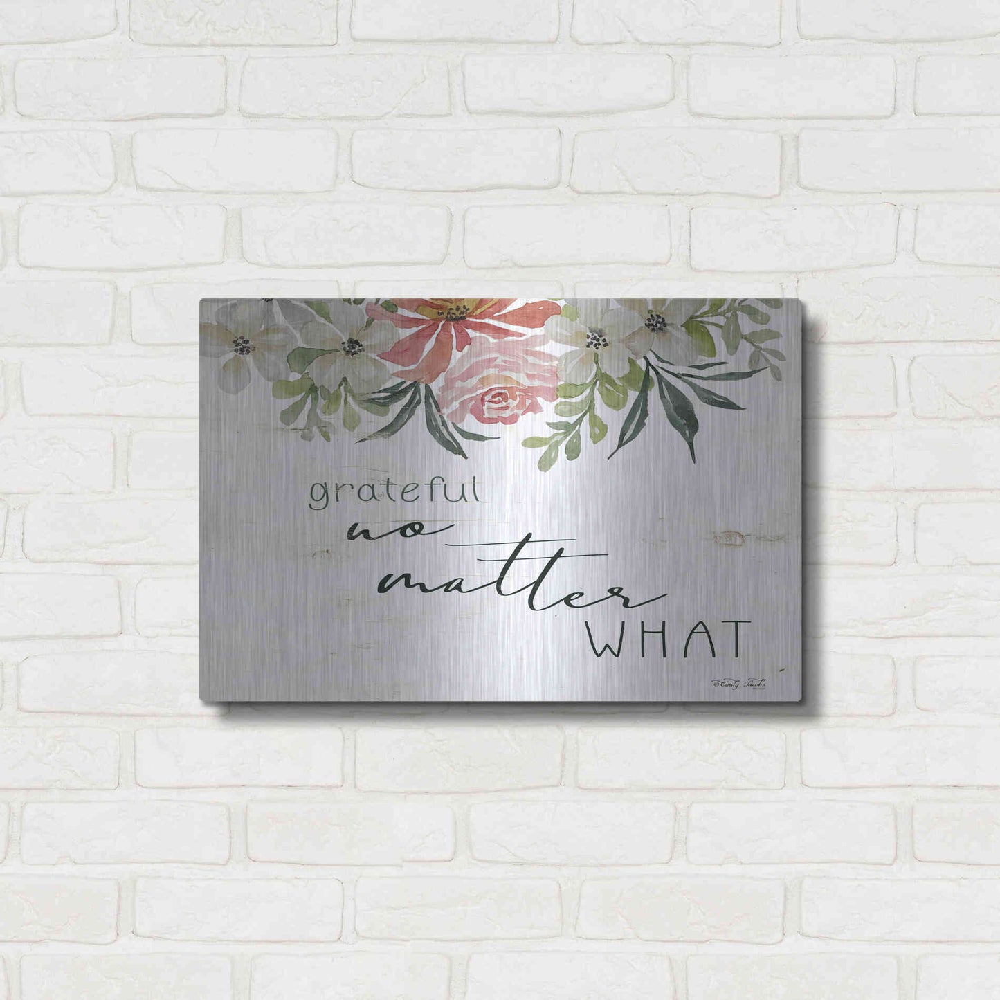 Luxe Metal Art 'Grateful No Matter What' by Cindy Jacobs, Metal Wall Art,24x16