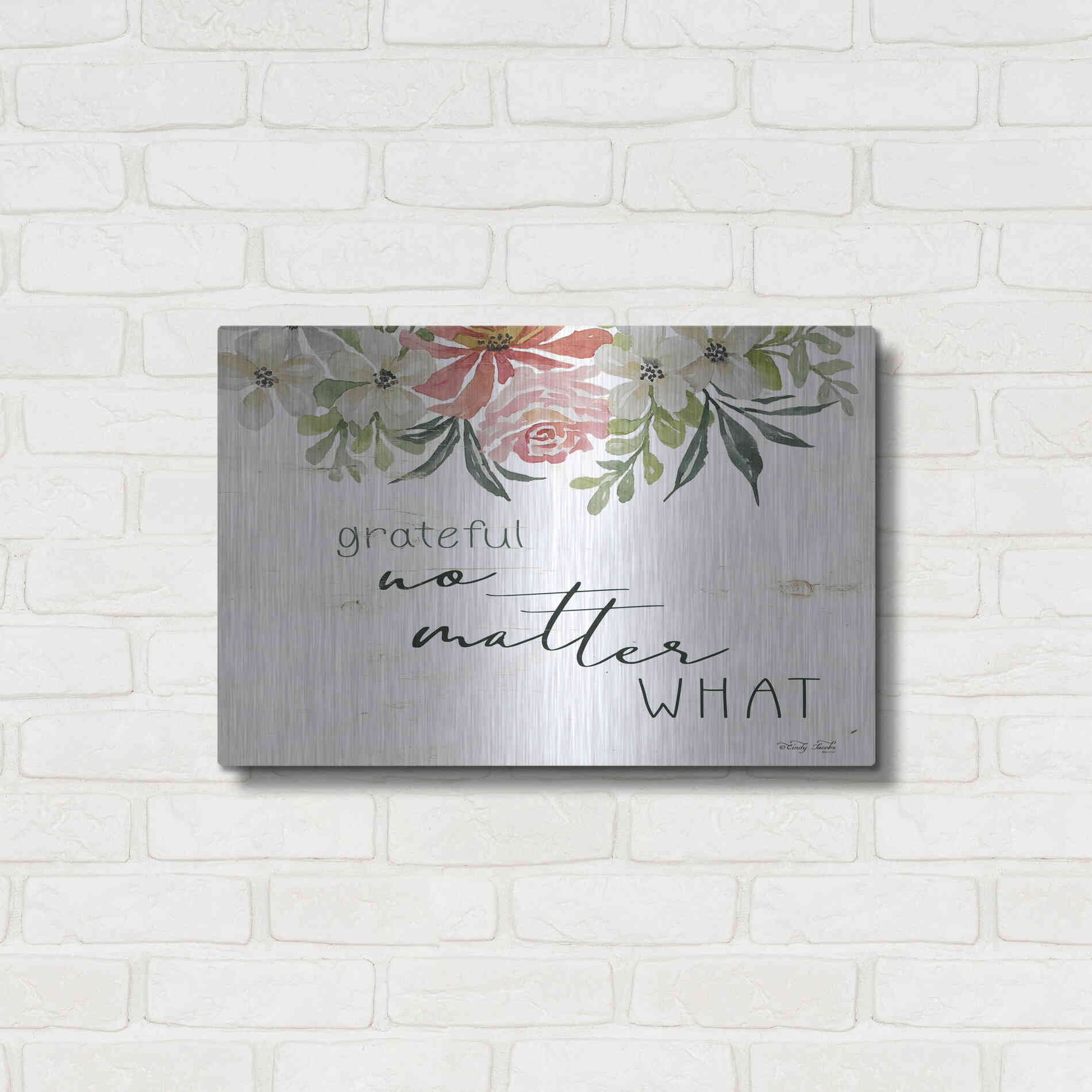 Luxe Metal Art 'Grateful No Matter What' by Cindy Jacobs, Metal Wall Art,24x16