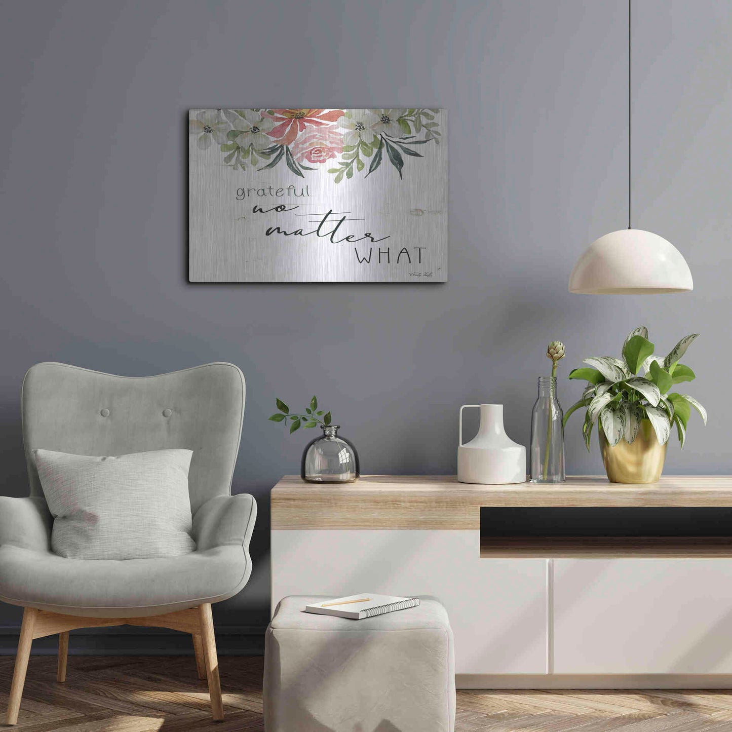 Luxe Metal Art 'Grateful No Matter What' by Cindy Jacobs, Metal Wall Art,24x16