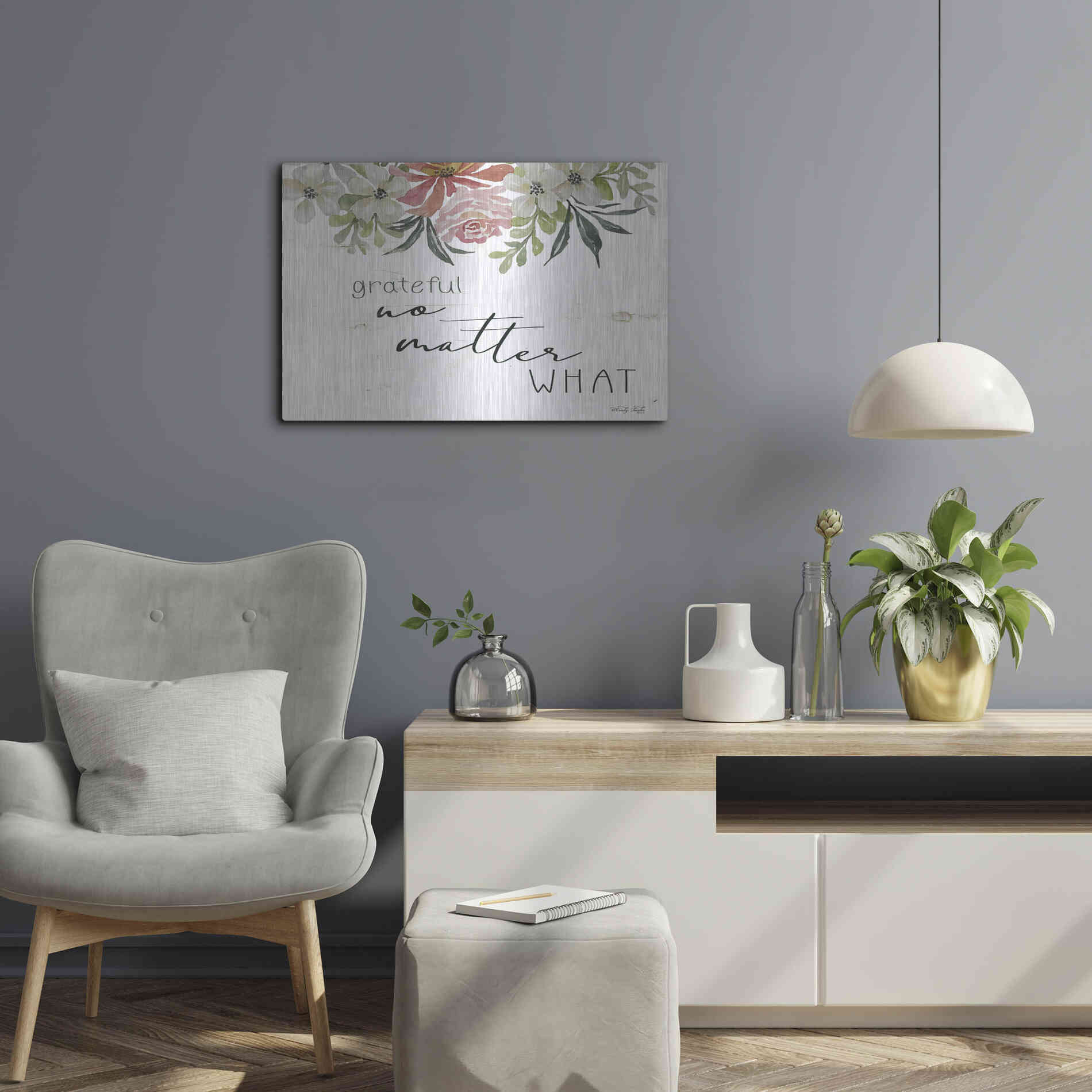 Luxe Metal Art 'Grateful No Matter What' by Cindy Jacobs, Metal Wall Art,24x16