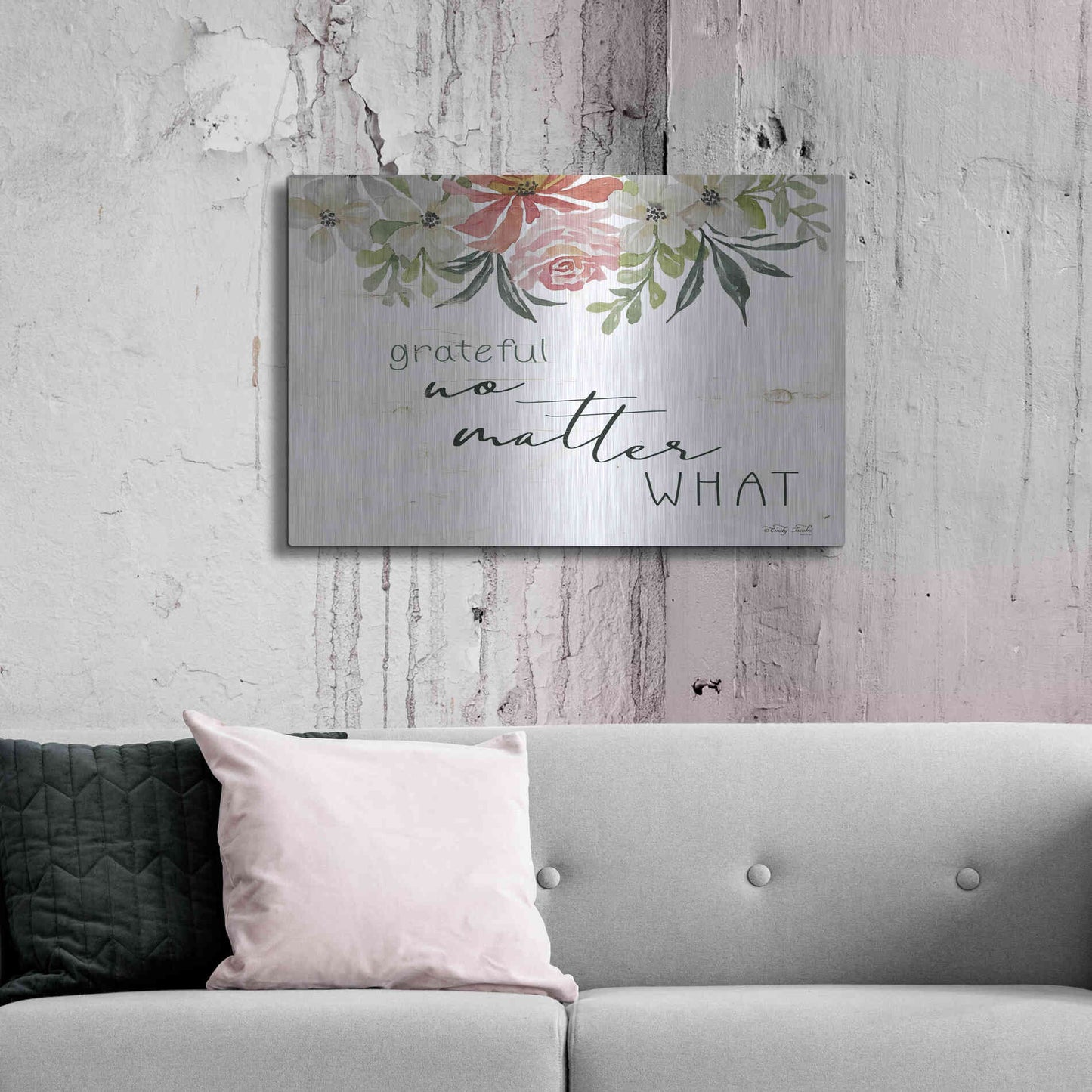 Luxe Metal Art 'Grateful No Matter What' by Cindy Jacobs, Metal Wall Art,36x24