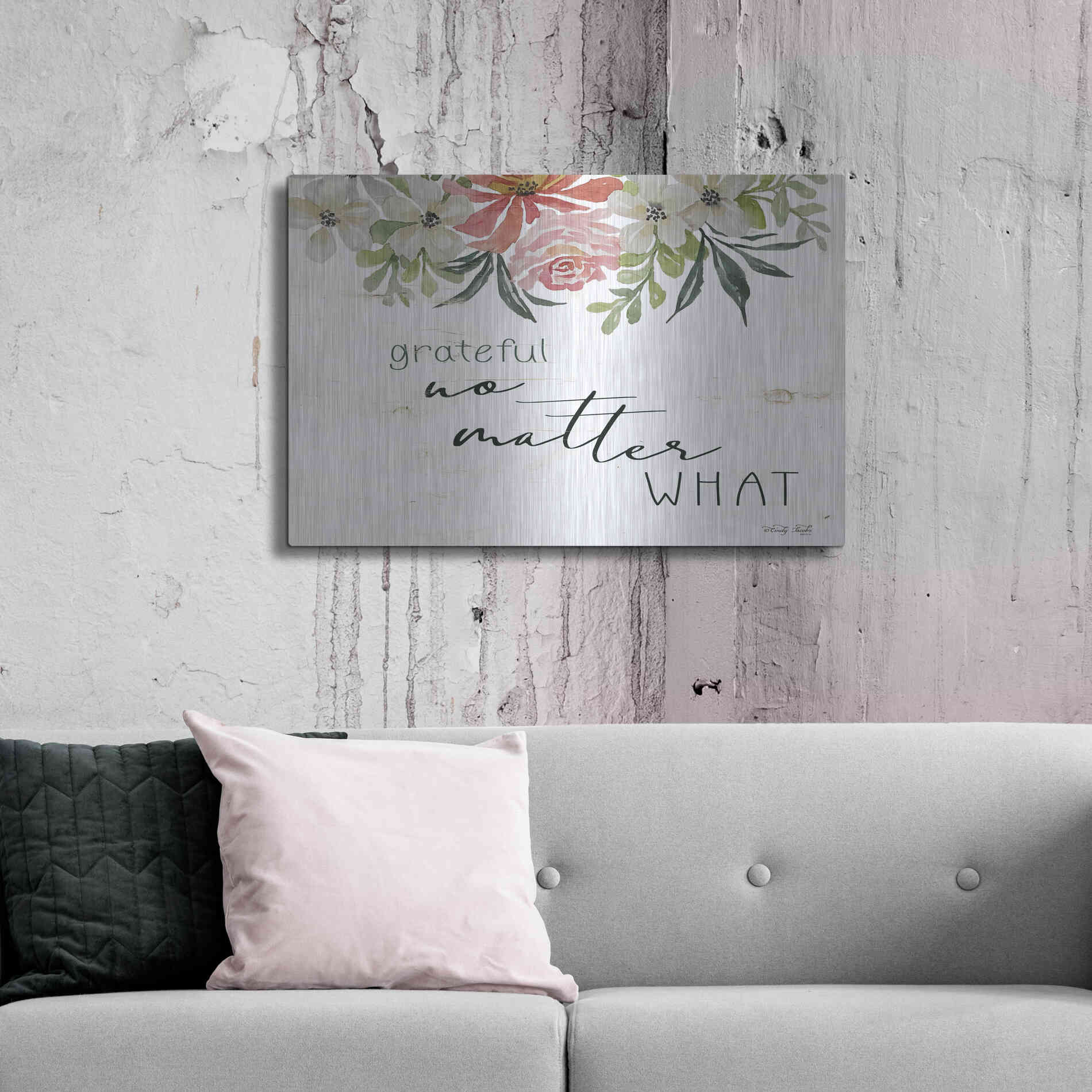 Luxe Metal Art 'Grateful No Matter What' by Cindy Jacobs, Metal Wall Art,36x24