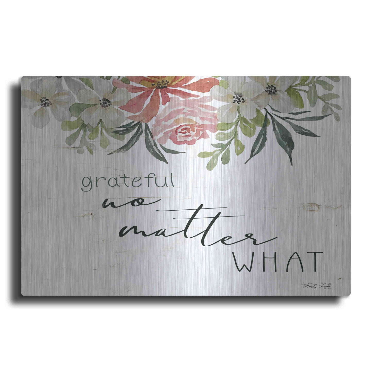 Luxe Metal Art 'Grateful No Matter What' by Cindy Jacobs, Metal Wall Art