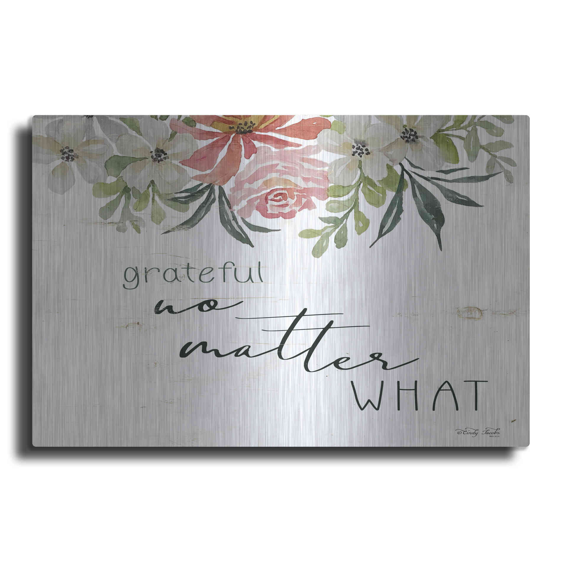 Luxe Metal Art 'Grateful No Matter What' by Cindy Jacobs, Metal Wall Art