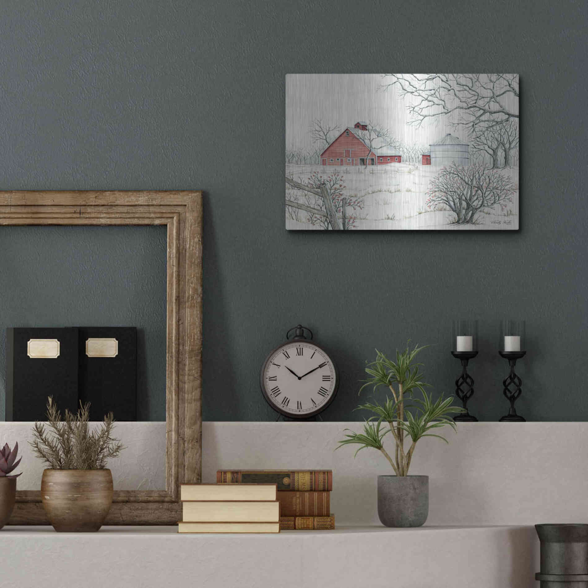 Luxe Metal Art 'Winter Barn' by Cindy Jacobs, Metal Wall Art,16x12