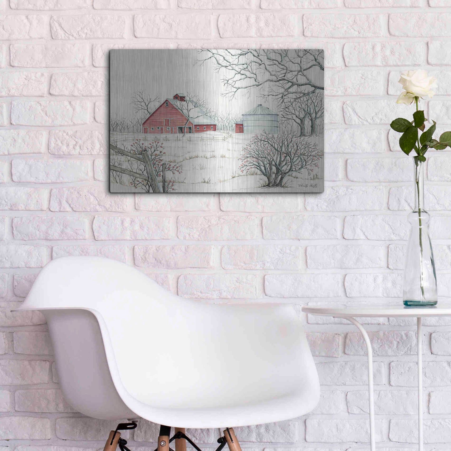 Luxe Metal Art 'Winter Barn' by Cindy Jacobs, Metal Wall Art,24x16