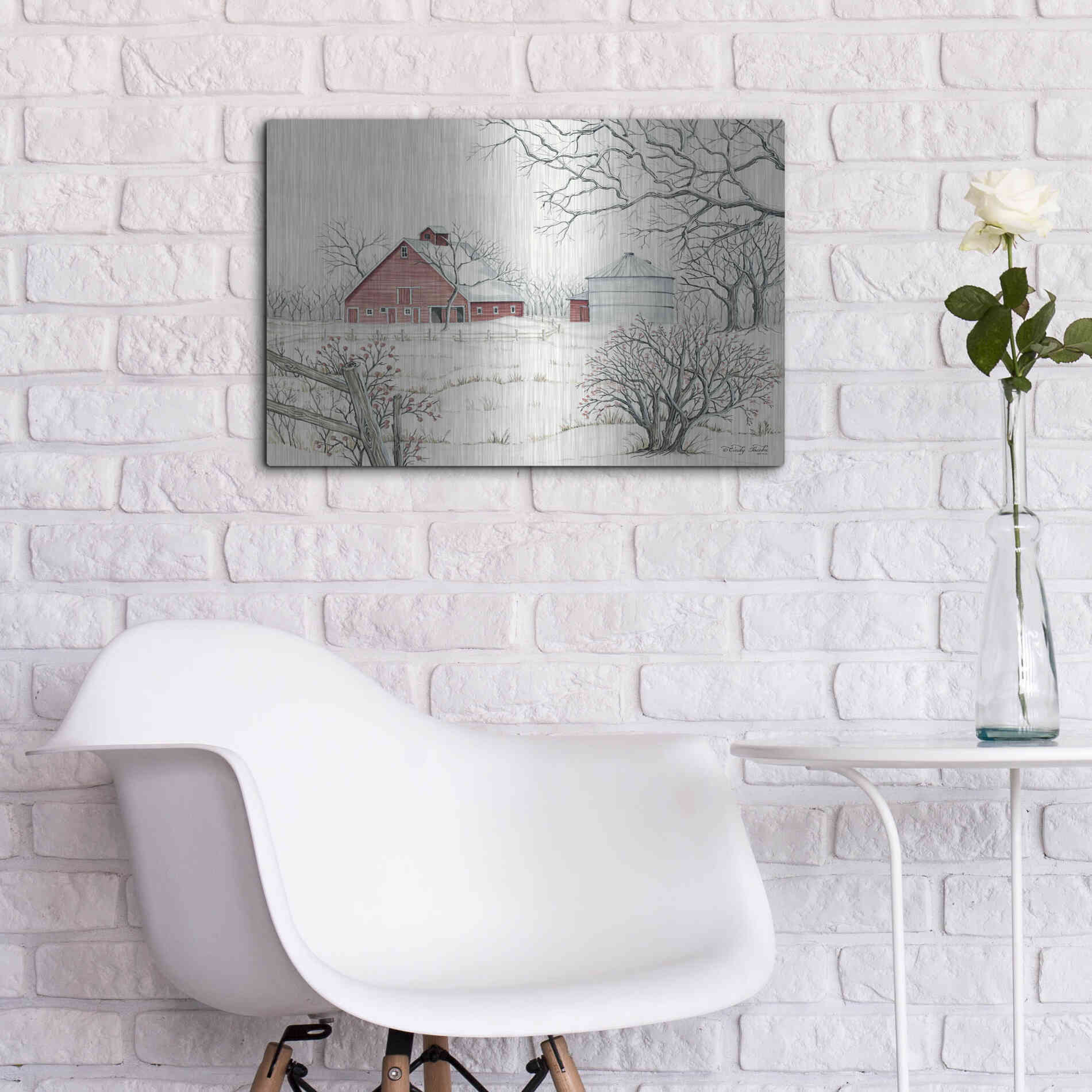 Luxe Metal Art 'Winter Barn' by Cindy Jacobs, Metal Wall Art,24x16