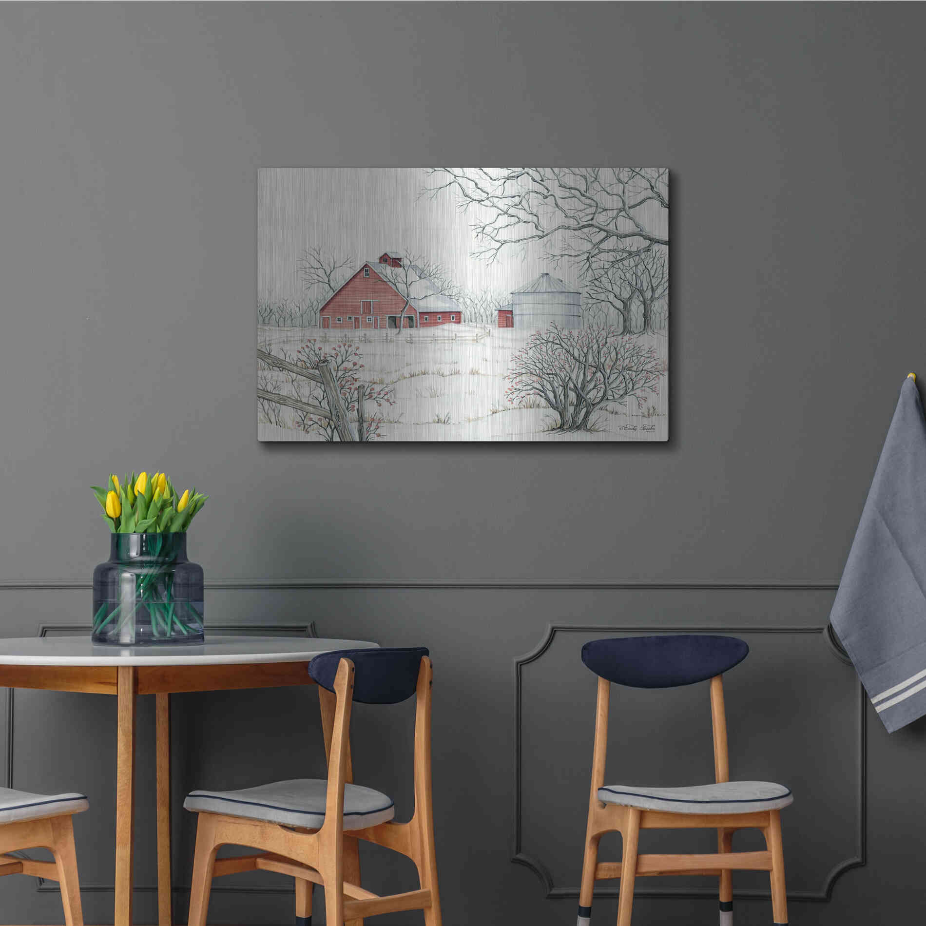 Luxe Metal Art 'Winter Barn' by Cindy Jacobs, Metal Wall Art,36x24