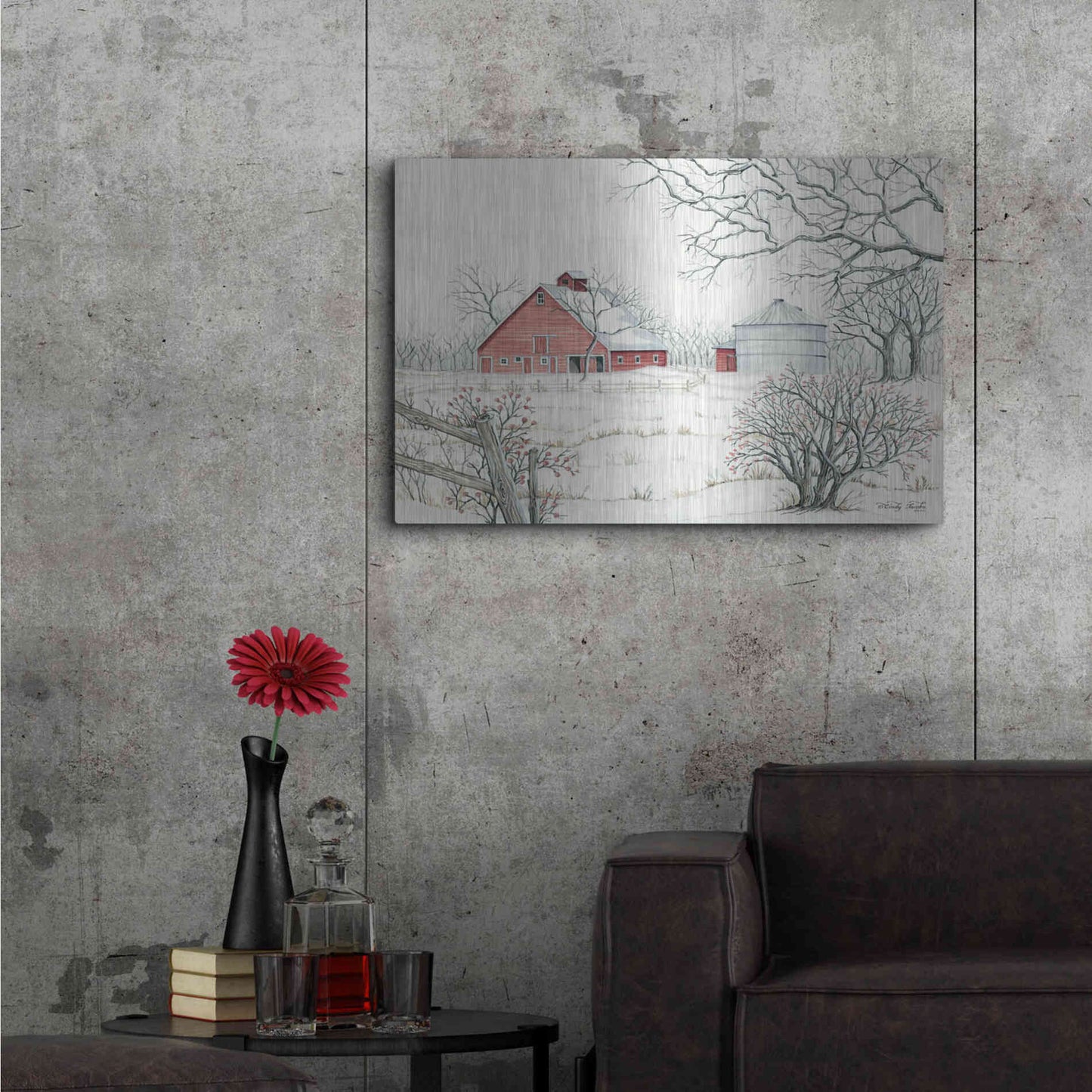 Luxe Metal Art 'Winter Barn' by Cindy Jacobs, Metal Wall Art,36x24