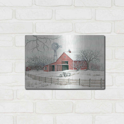 Luxe Metal Art 'Winter Barn with Windmill' by Cindy Jacobs, Metal Wall Art,16x12